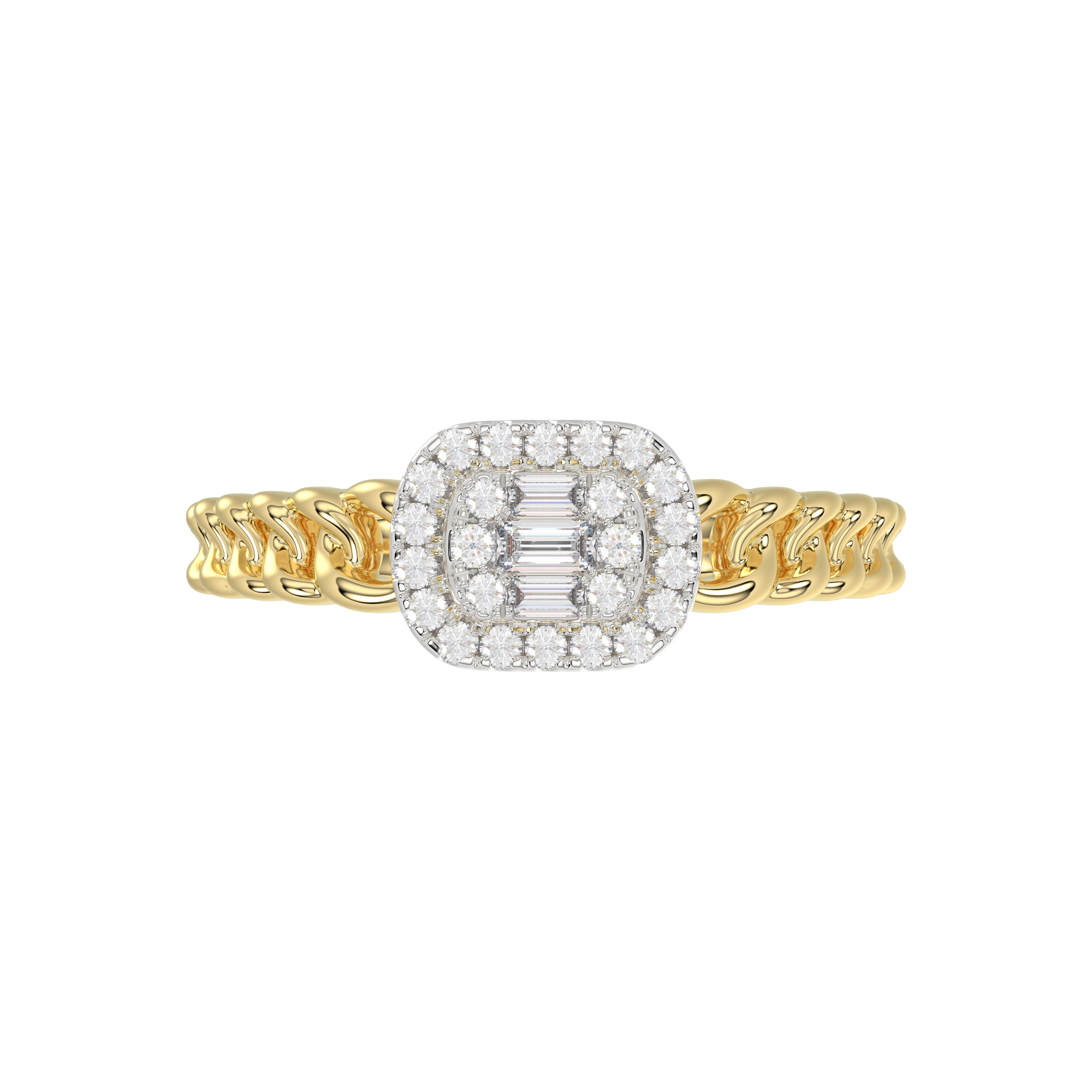 14K Yellow Gold Fashion Ladies Ring with 0.20 CT Round/Baguette Cut Diamond