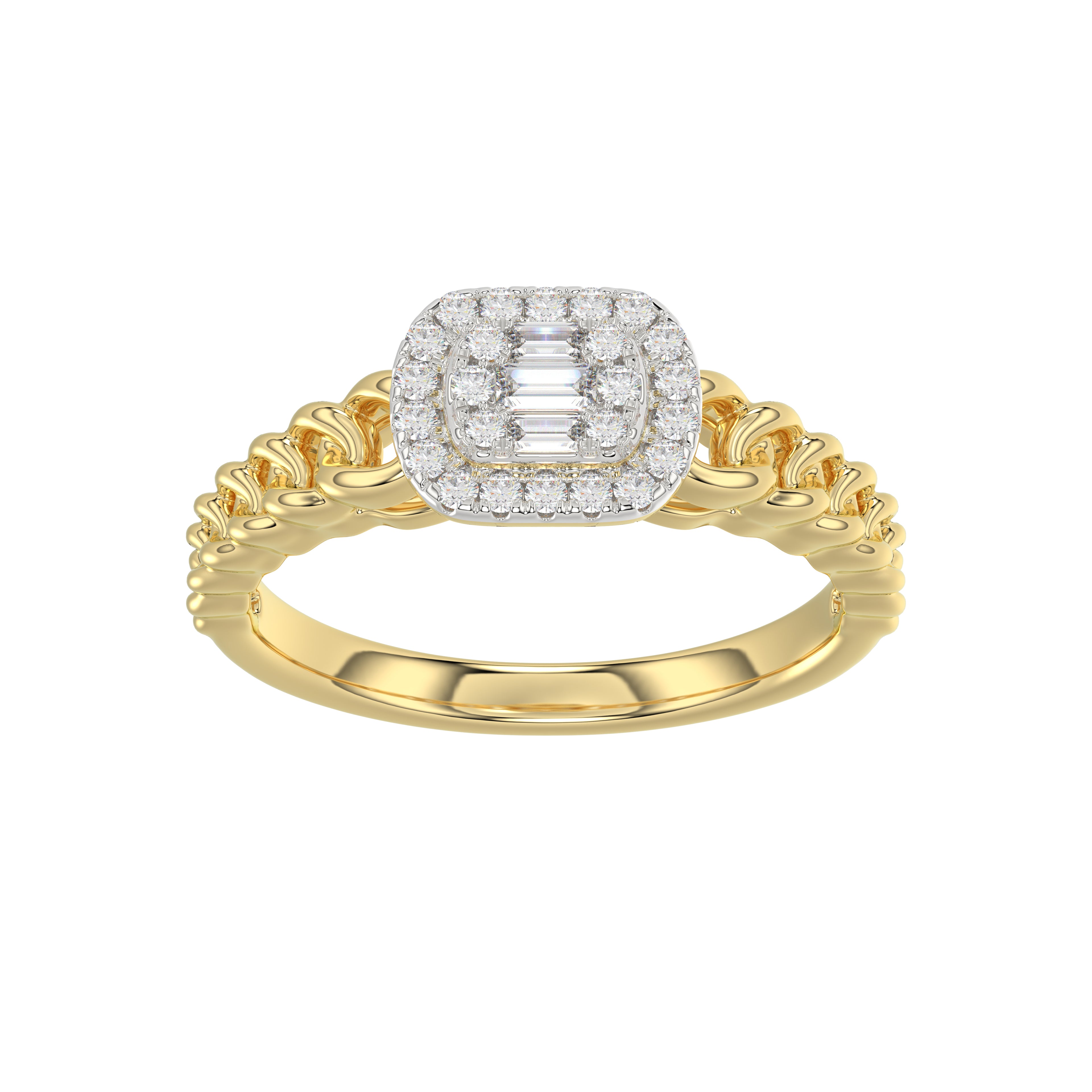 14K Yellow Gold Fashion Ladies Ring with 0.20 CT Round/Baguette Cut Diamond