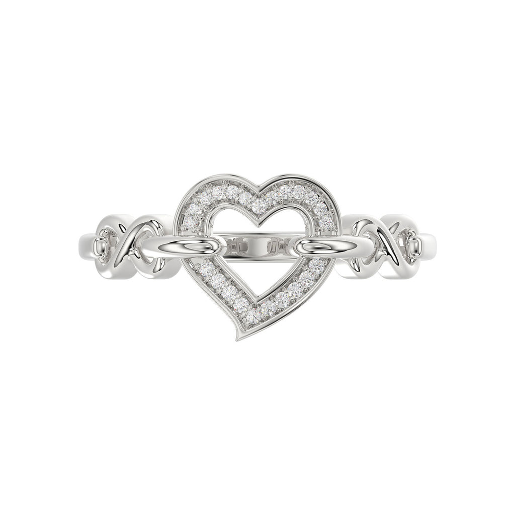 Ladies Sterling Silver 0.05Ct Round Diamond Heart Design Fashion Ring Stylish Ladies Jewelry Ring