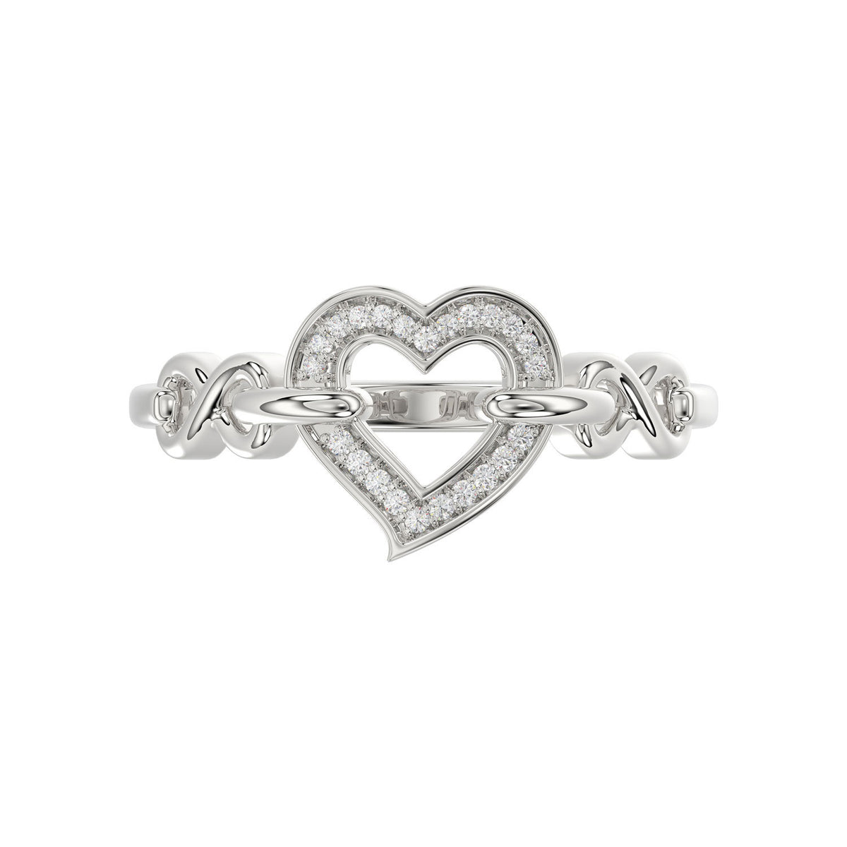 Ladies Sterling Silver 0.05Ct Round Diamond Heart Design Fashion Ring Stylish Ladies Jewelry Ring