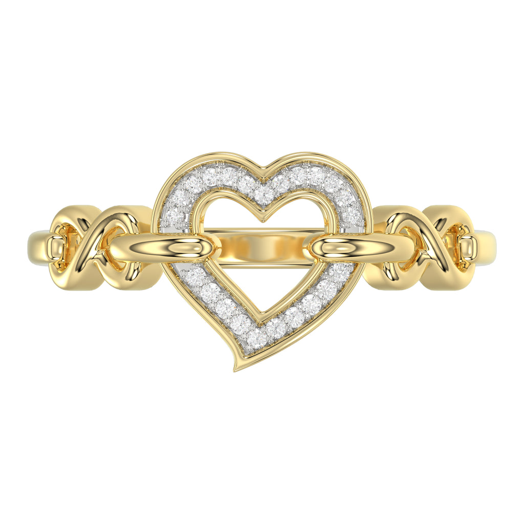 Elegant 10K Yellow Gold 0.05Ct Ladies Ring With Heart Shape Design And Sparkling Round Diamonds. A Charming And Meaningful Gift Jewelry Piece For Her.