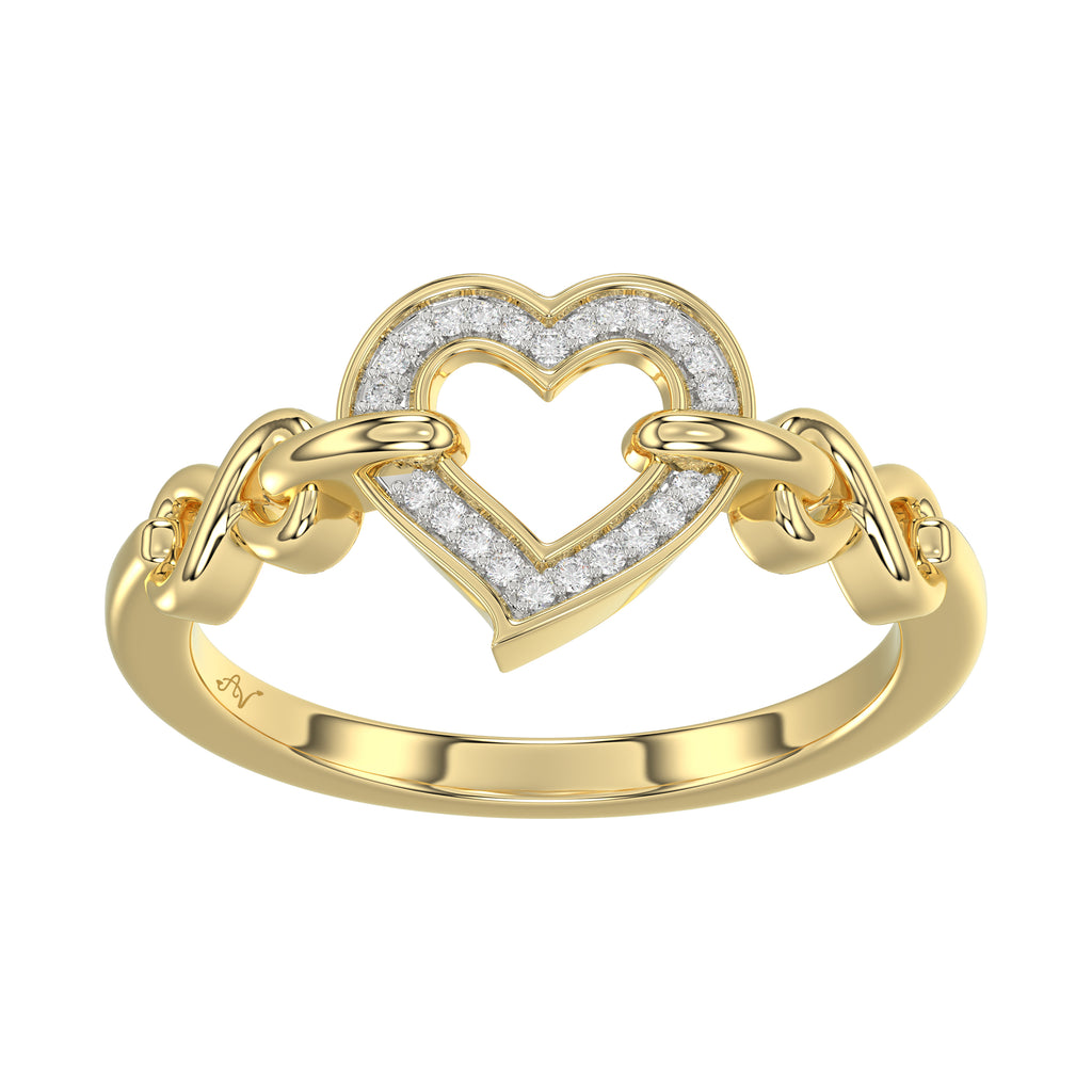 Elegant 10K Yellow Gold 0.05Ct Ladies Ring With Heart Shape Design And Sparkling Round Diamonds. A Charming And Meaningful Gift Jewelry Piece For Her.