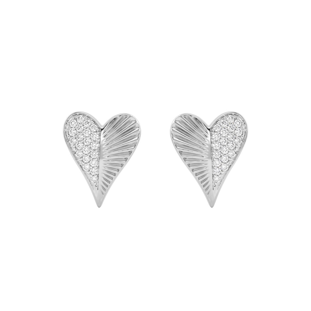 Sterling Silver Heart Shaped Diamond Stud Earrings For Women 0.13 Ct Round Cut Elegant Ladies Earrings