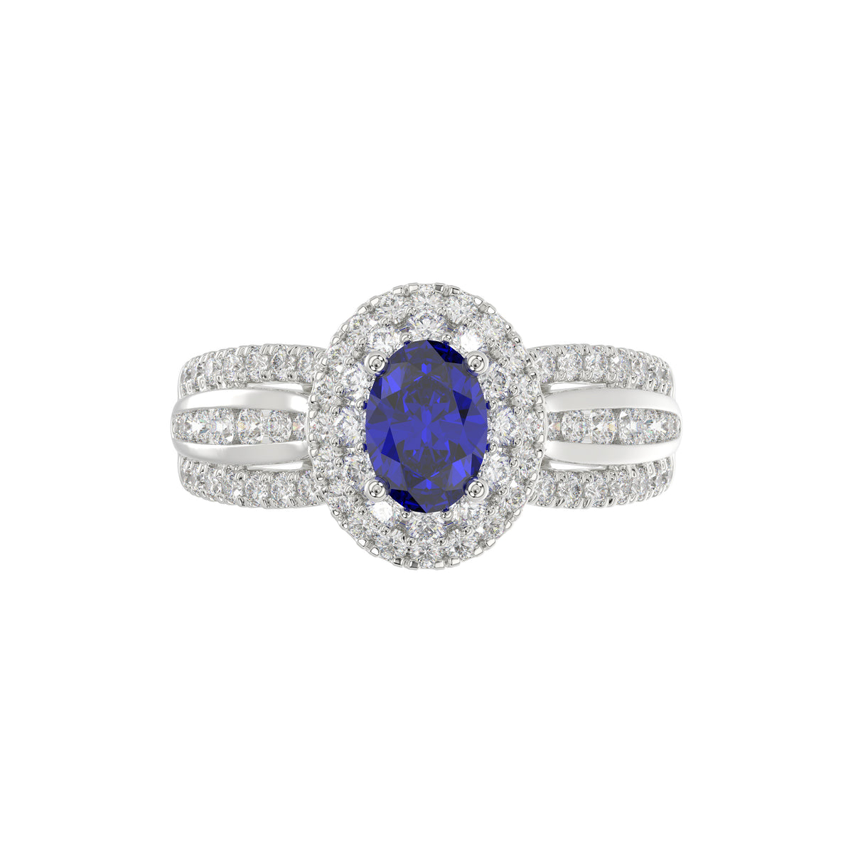 LADIES RING 1.65CT ROUND/BLUE SAPPHIRE OVAL DIAMOND 14K WHITE GOLD (CENTER STONE 0.94CT BLUE SAPPHIRE OVAL DIAMOND)