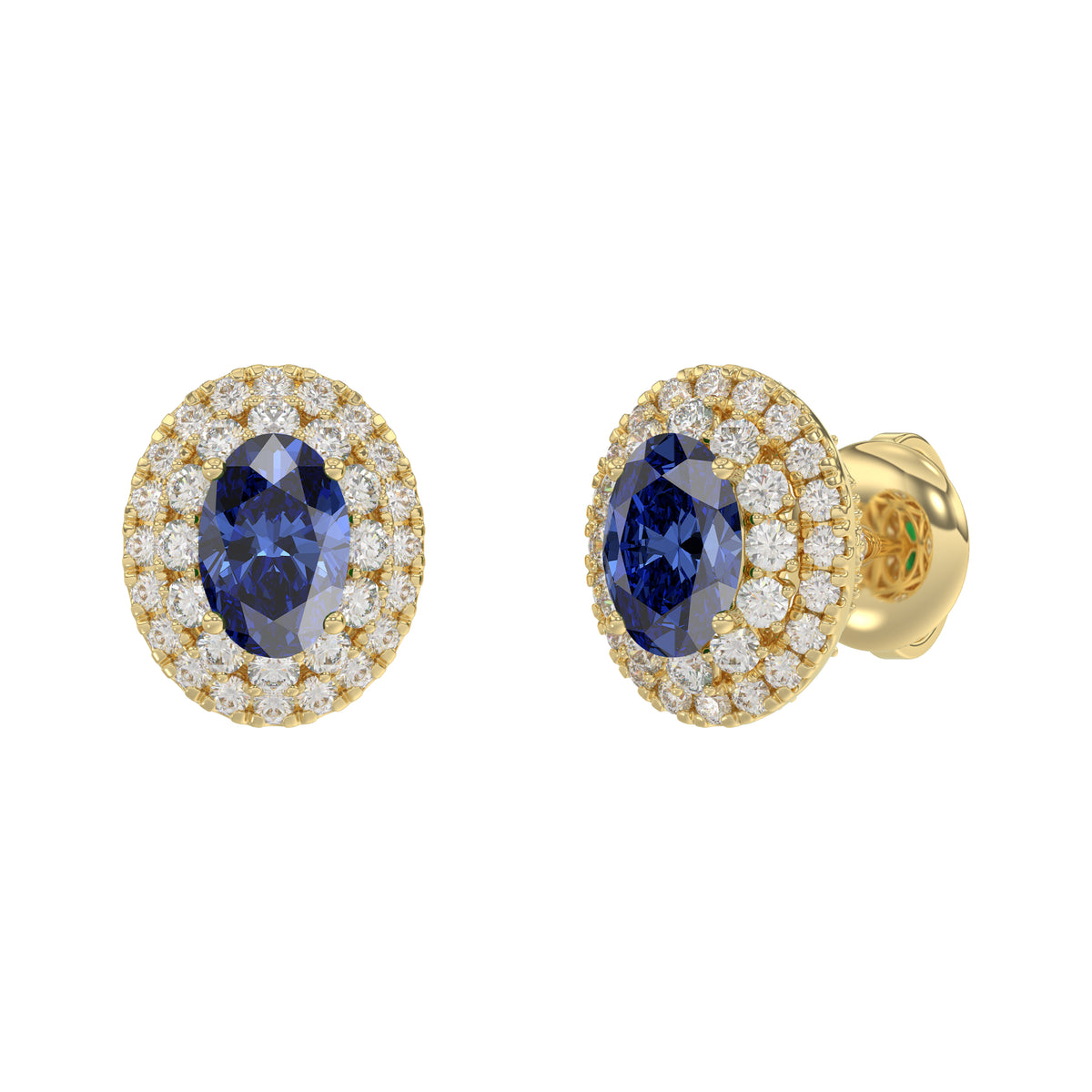 Luxury 14K Yellow Gold Earrings With Oval Sapphire And Round Diamond Accents. A Classic And Elegant 1.88Ct Fine Jewelry Design For Her.