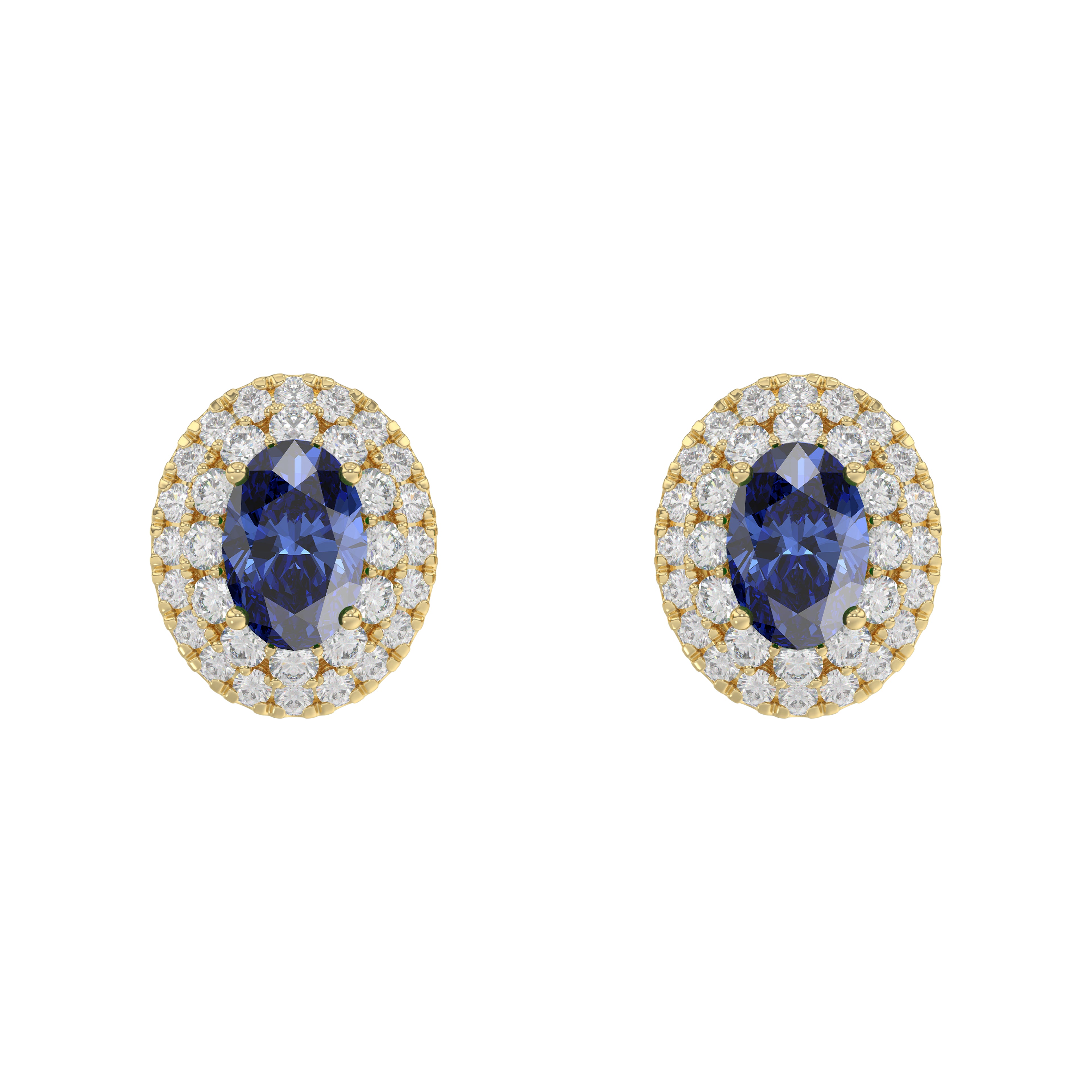 Luxury 14K Yellow Gold Earrings With Oval Sapphire And Round Diamond Accents. A Classic And Elegant 1.88Ct Fine Jewelry Design For Her.