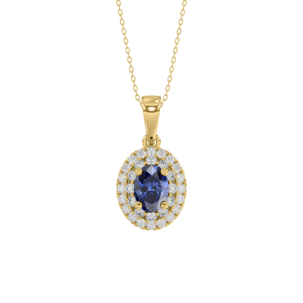 Elegant 14K Yellow Gold Ladies Pendant Featuring Oval Sapphire And Round Diamond Accents 1.16Ct Includes Chain For A Complete Luxury Look.