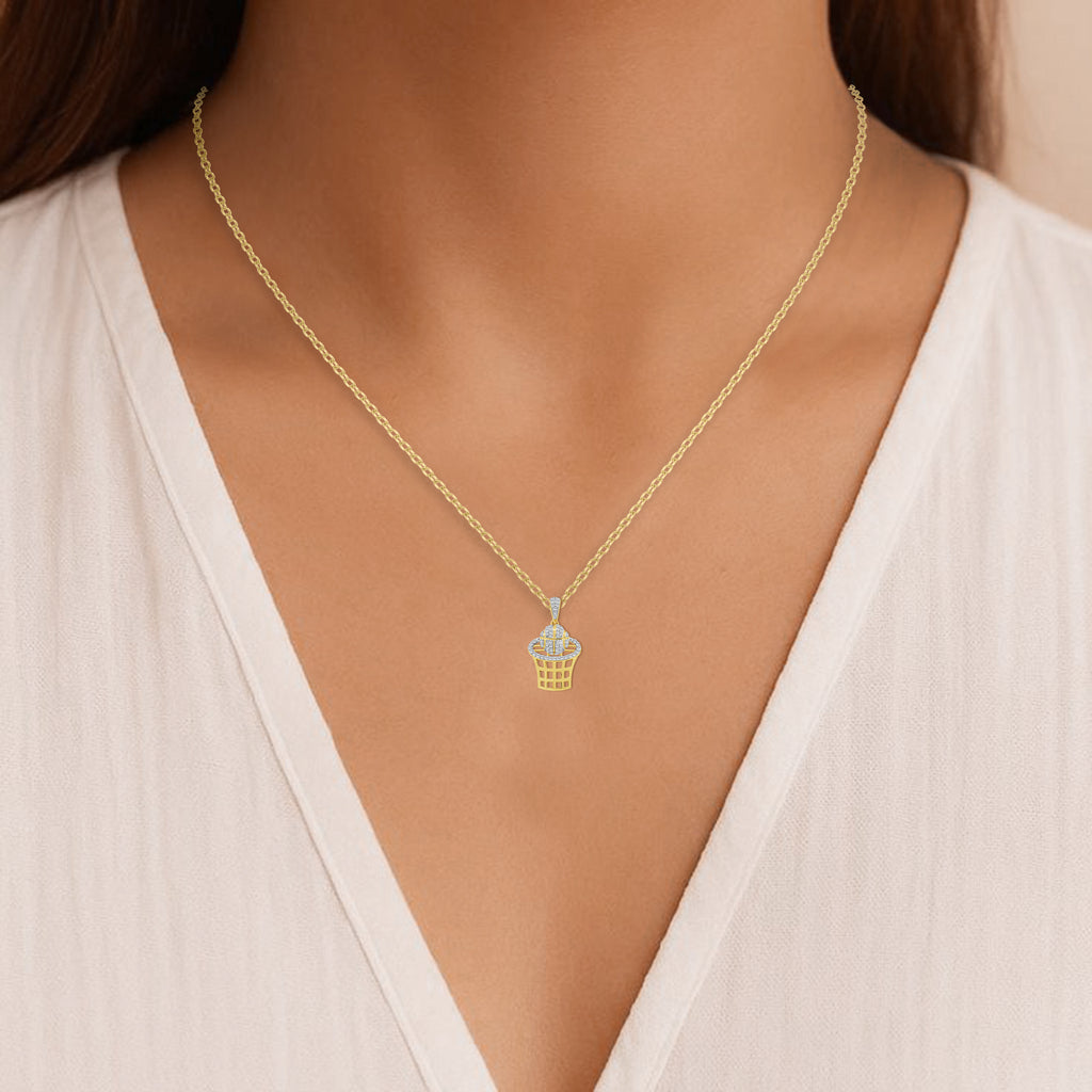 LADIES PENDANT WITH CHAIN 0.16CT ROUND DIAMOND 10K YELLOW GOLD
