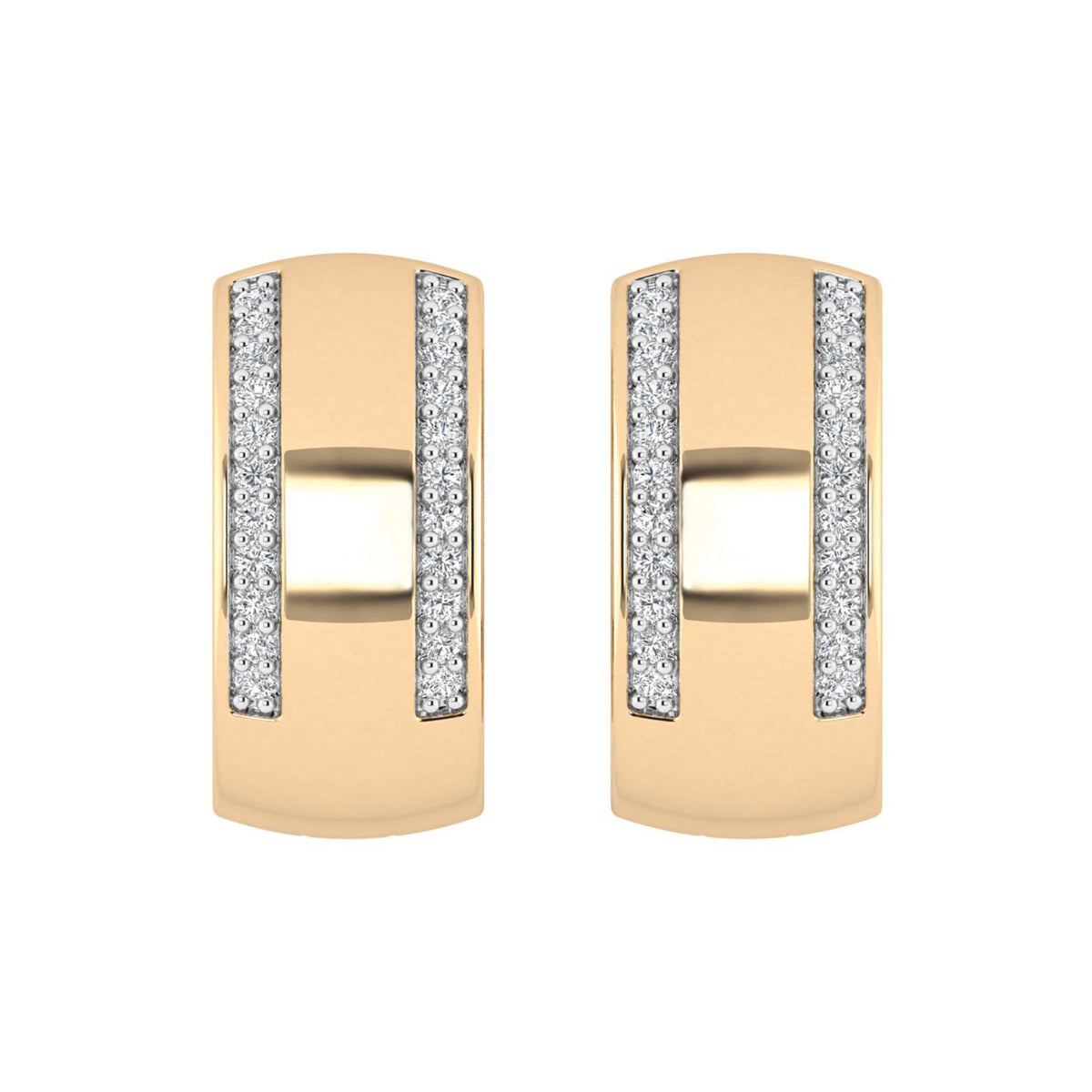 LADIES HOOPS EARRINGS 0.13CT ROUND DIAMOND 10K YELLOW GOLD