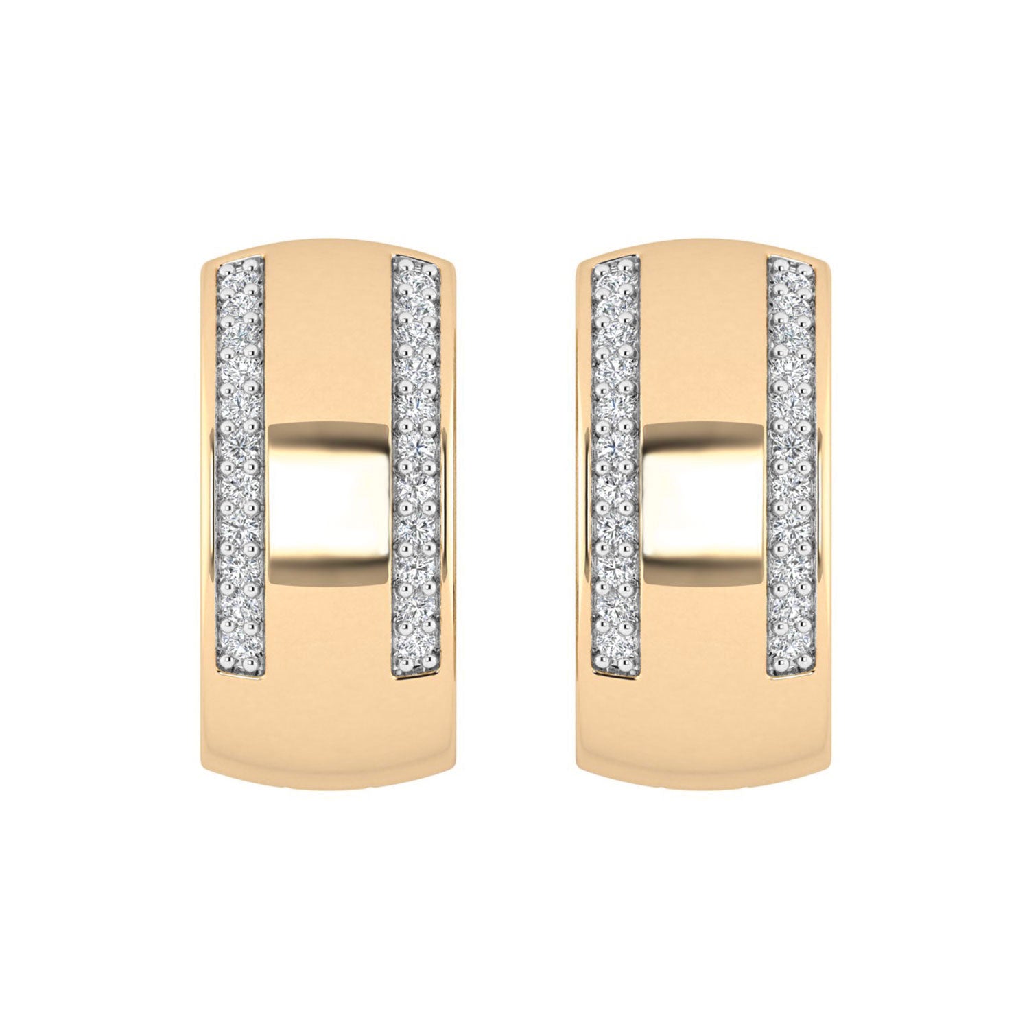 LADIES HOOPS EARRINGS 0.13CT ROUND DIAMOND 10K YELLOW GOLD