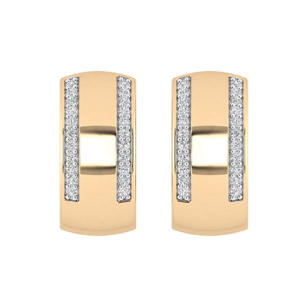 LADIES HOOPS EARRINGS 0.13CT ROUND DIAMOND 10K YELLOW GOLD