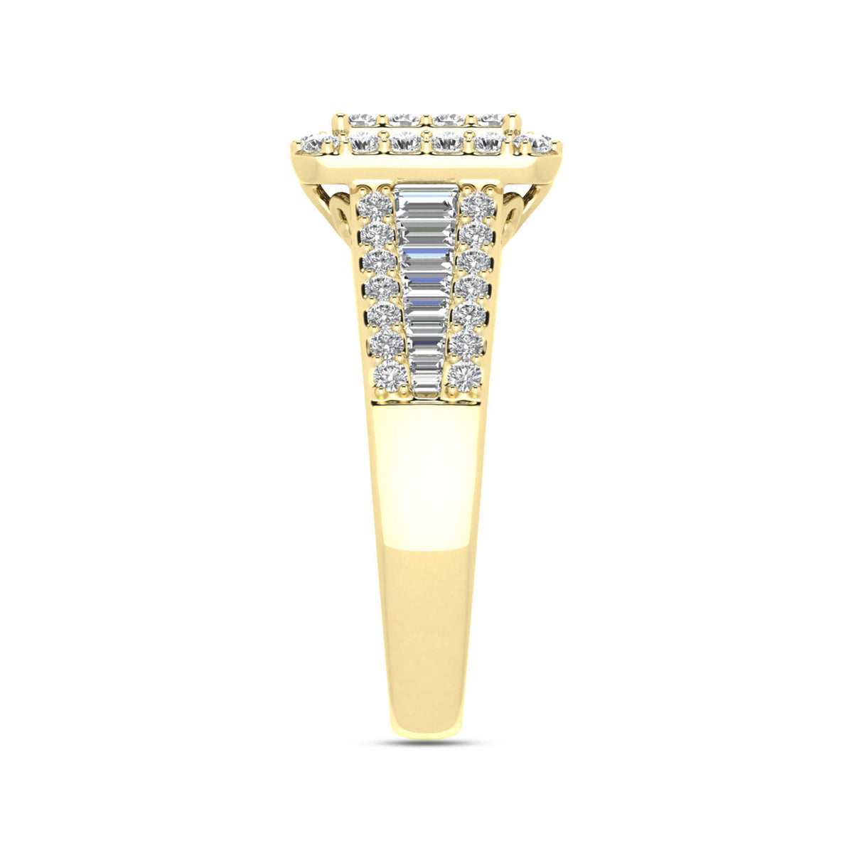LADIES RING 1.00CT ROUND/BAGUETTE DIAMOND 10K YELLOW GOLD