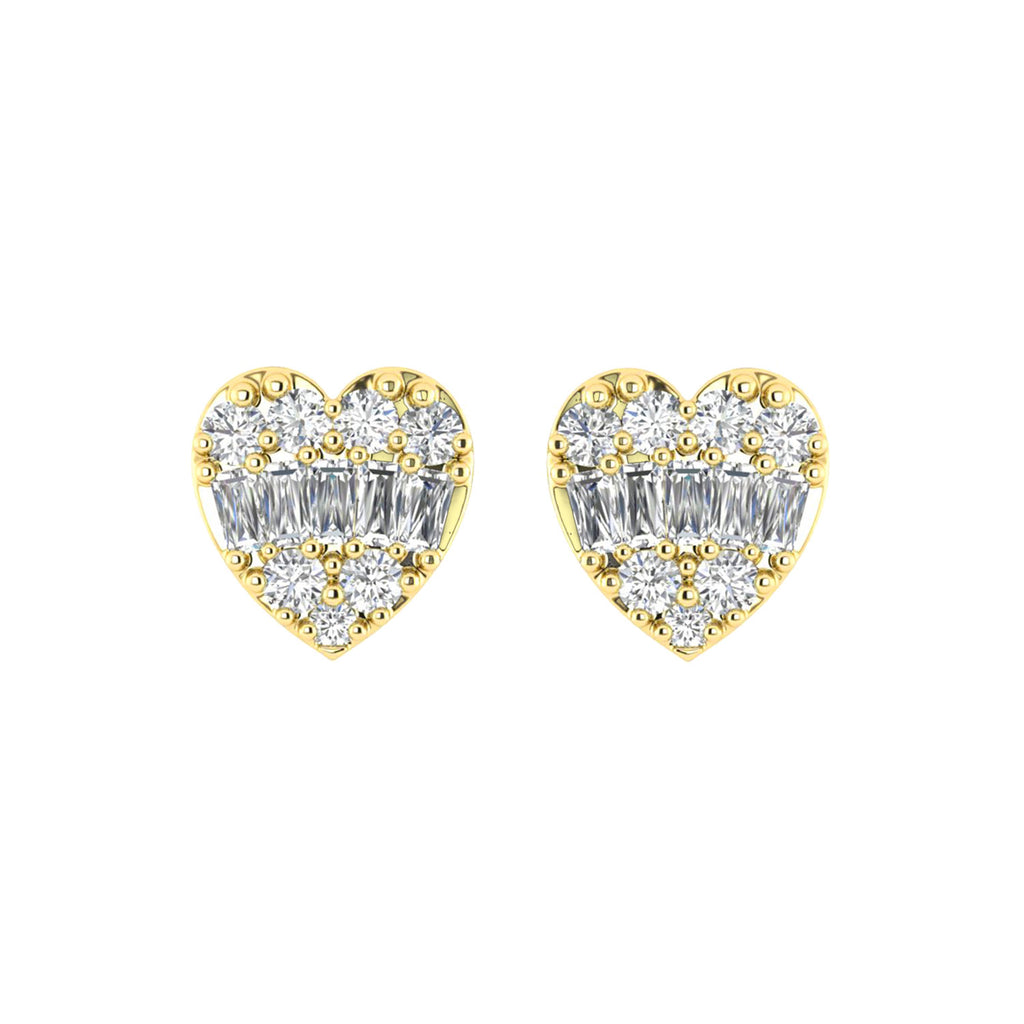 LADIES EARRINGS 0.25CT ROUND/BAGUETTE DIAMOND 14K YELLOW GOLD