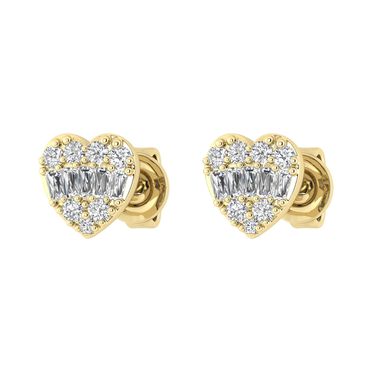 LADIES EARRINGS 0.25CT ROUND/BAGUETTE DIAMOND 14K YELLOW GOLD