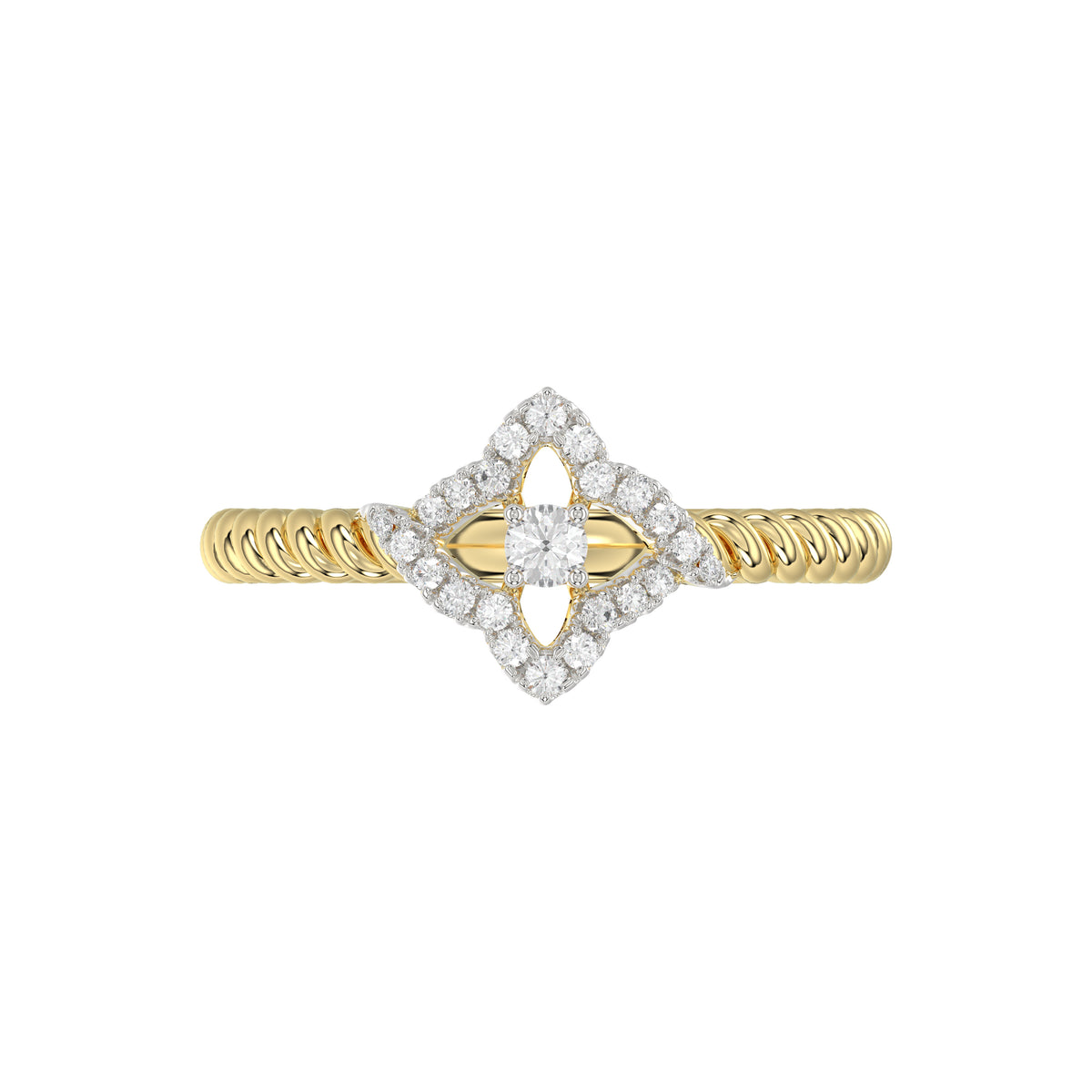 10K Yellow Gold Ladies Diamond Ring Featuring 0.15 Ct Round Diamonds. Stylish Fine Jewelry Piece Perfect For Daily Wear And Gifting.