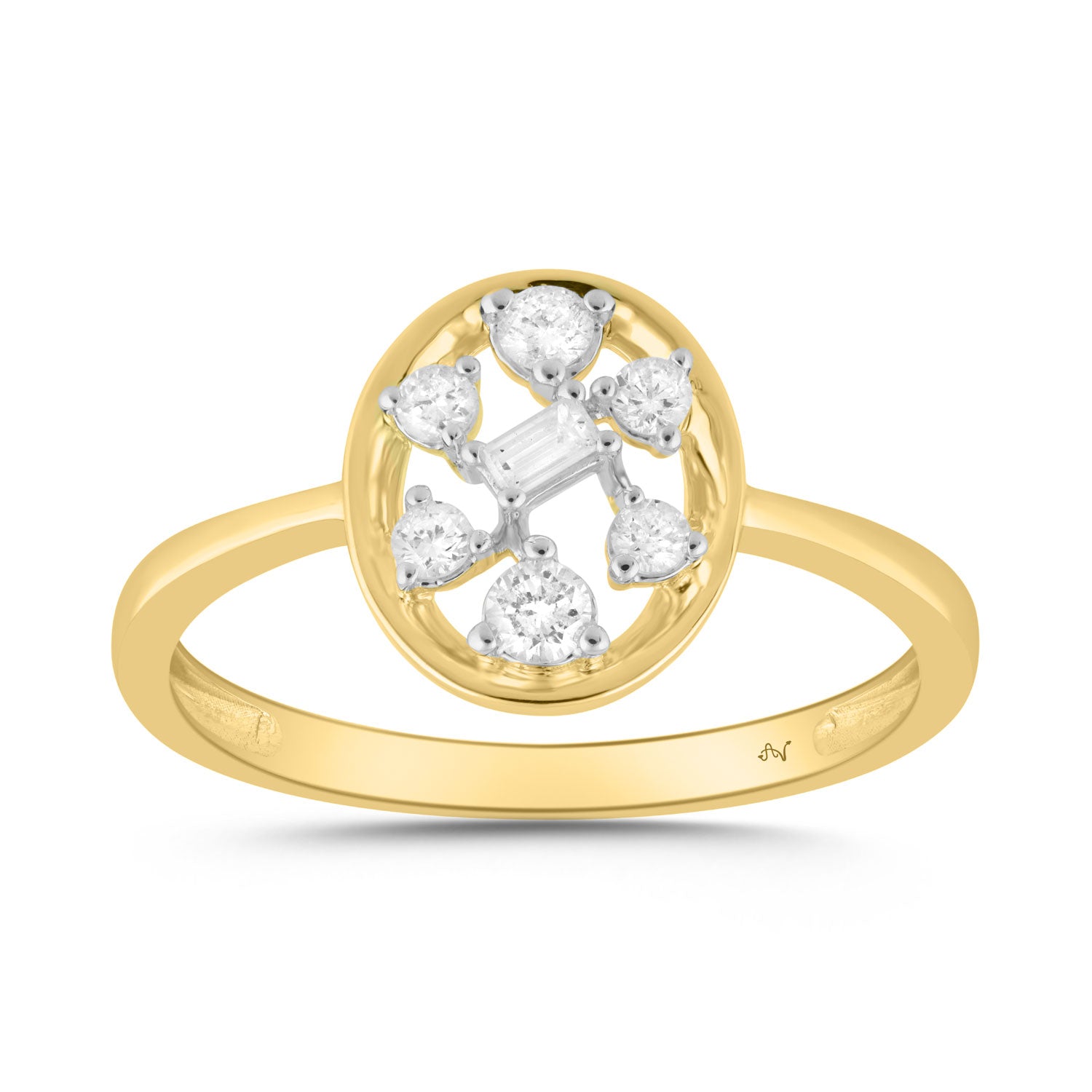 LADIES RING 0.20CT ROUND/BAGUETTE DIAMOND 10K YELLOW GOLD