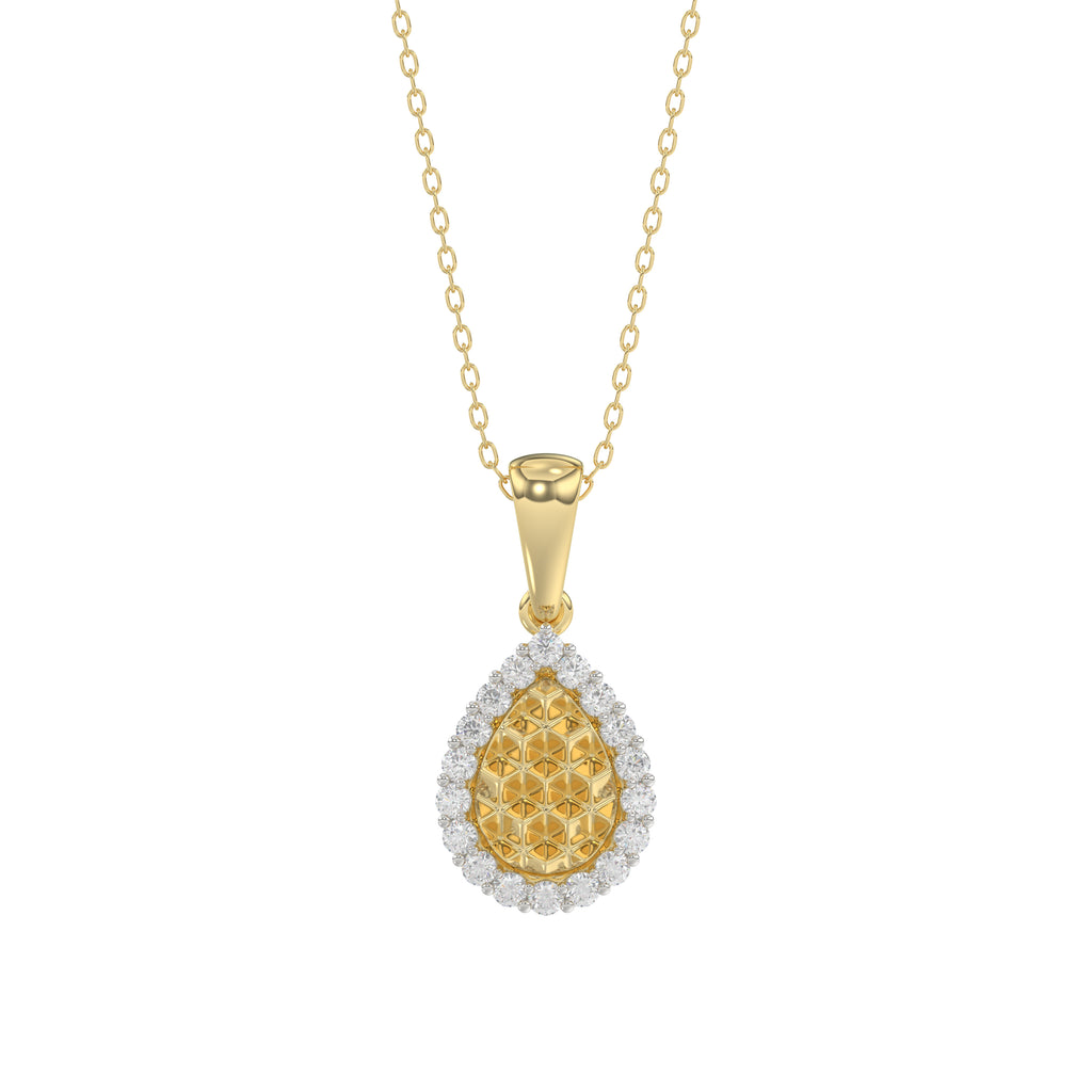 Elegant 10K Yellow Gold Ladies Teardrop Nugget Pendant Featuring A Cluster Of 0.20 Ct Round Diamonds. Includes Chain