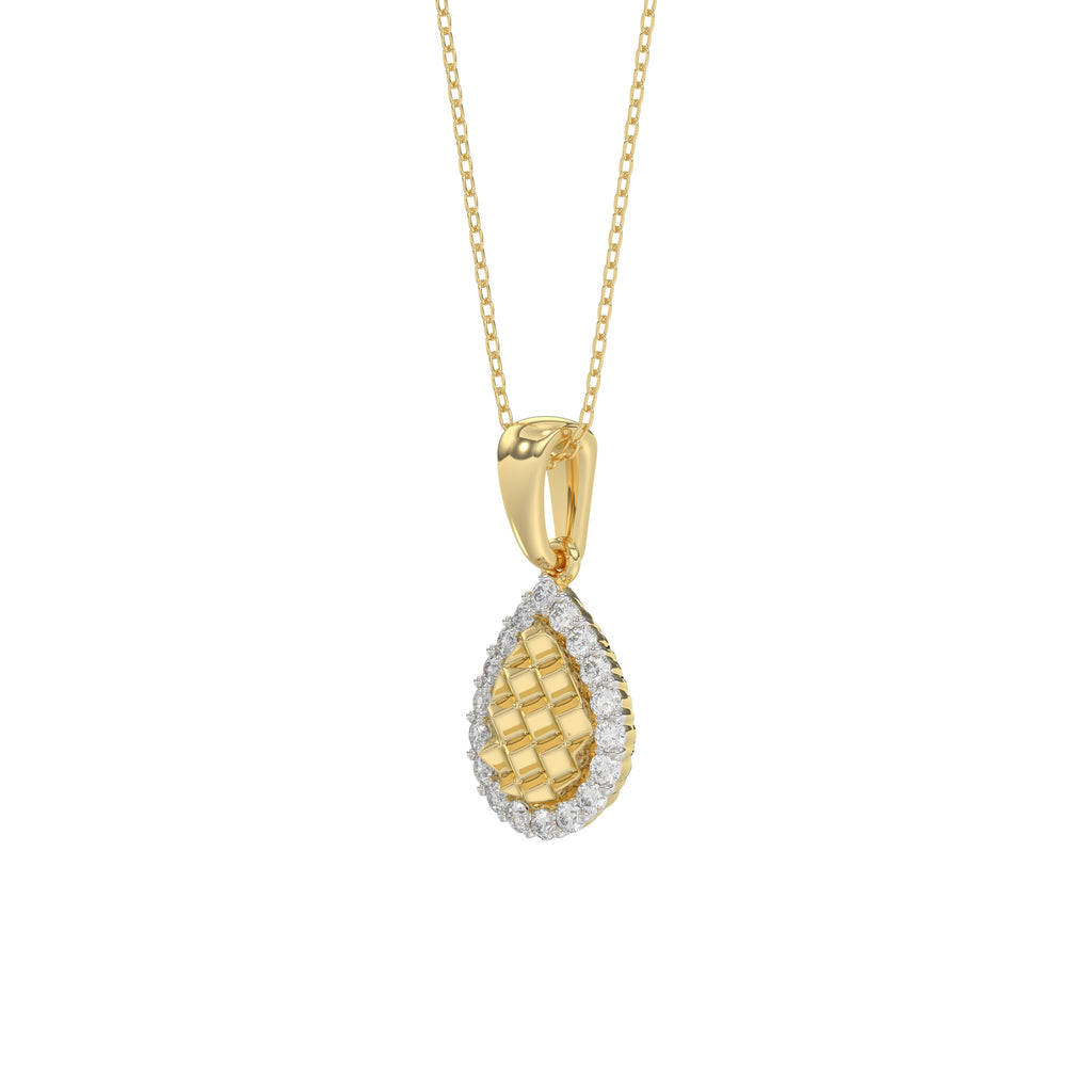 Elegant 10K Yellow Gold Ladies Teardrop Nugget Pendant Featuring A Cluster Of 0.20 Ct Round Diamonds. Includes Chain