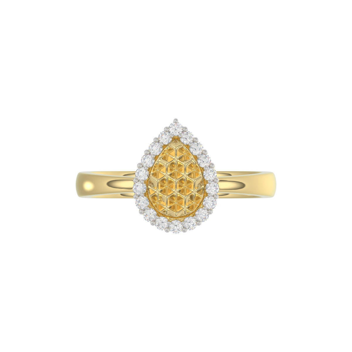 10K Yellow Gold Round Diamond Halo Ring With Nugget Design For Women. A Sparkling And Elegant 0.20 Ct Fine Jewelry Ring Perfect For Gifting.