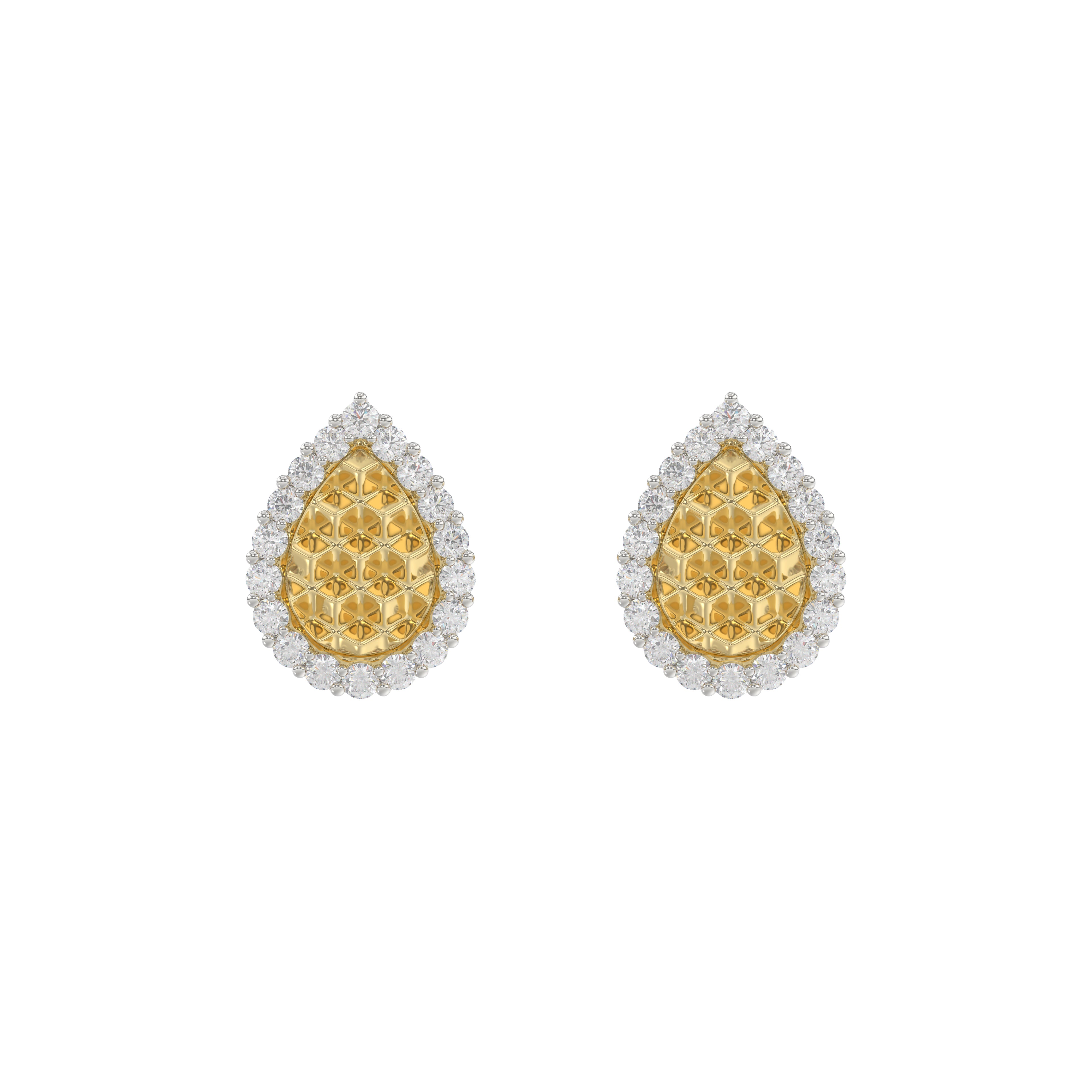 10K Yellow Gold 0.20Ct Ladies Halo Earrings With Nugget Design And Round Diamond Sparkle. A Modern Fine Jewelry Piece Ideal For Gifting Or Daily Wear.