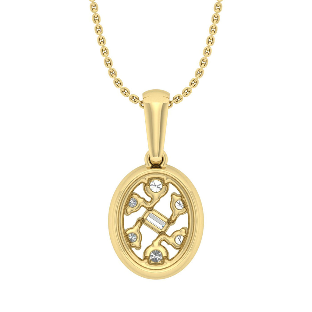LADIES PENDANT WITH CHAIN 0.20CT ROUND/BAGUETTE DIAMOND 10K YELLOW GOLD