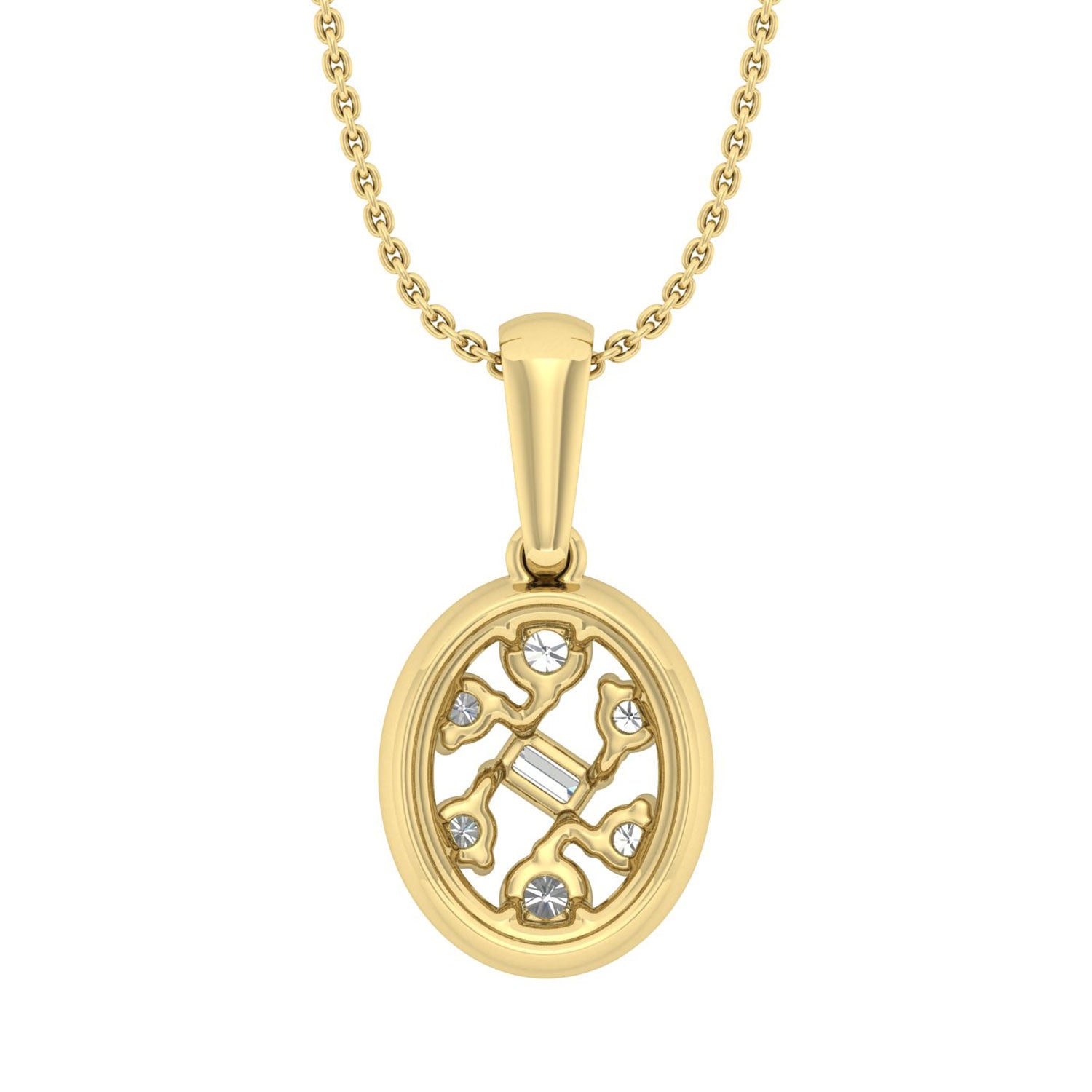 LADIES PENDANT WITH CHAIN 0.20CT ROUND/BAGUETTE DIAMOND 10K YELLOW GOLD