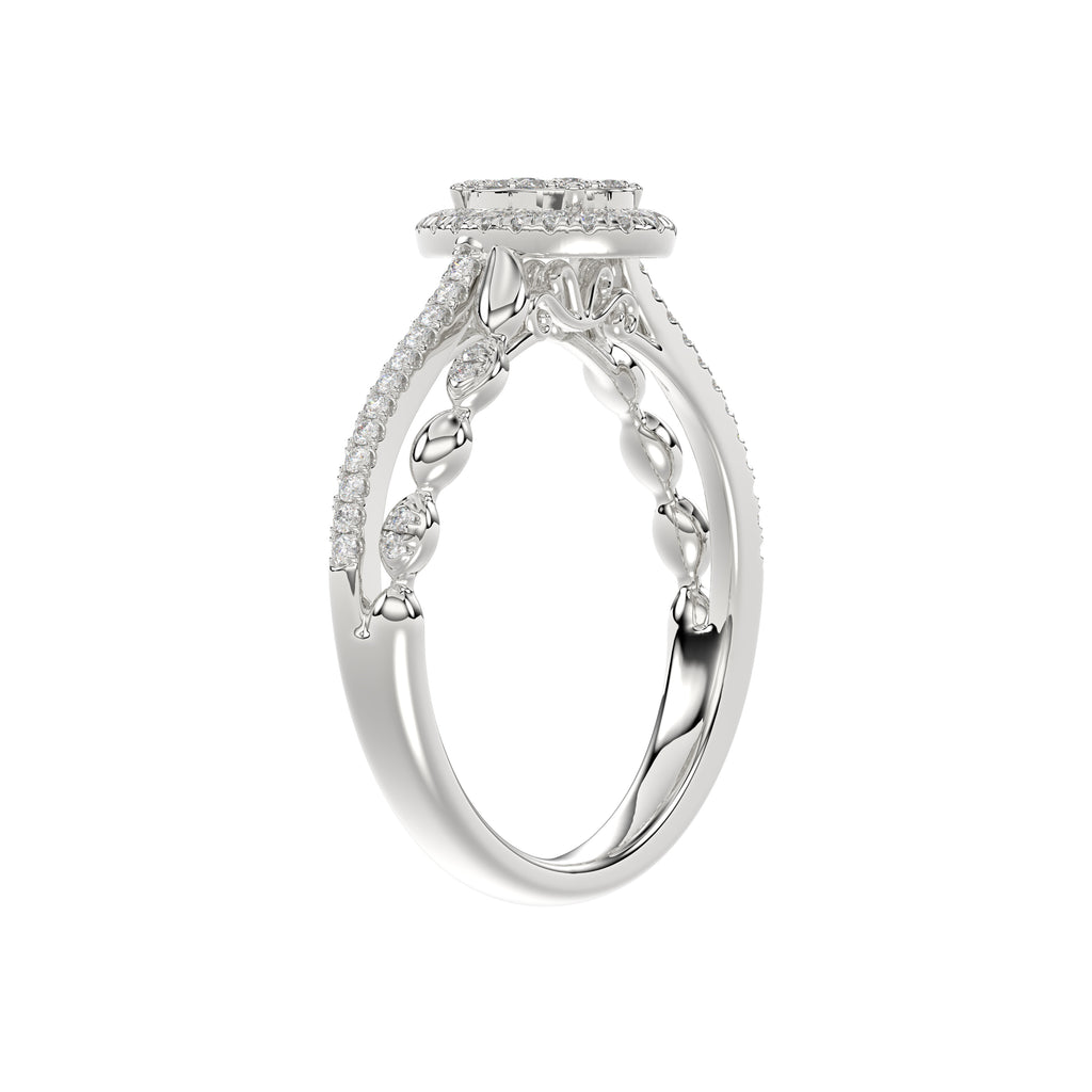 Adies 0.25Ct Round Diamond Sterling Silver White Promise Ring � Halo Oval Design With Split Shank, Elegant Women�S Jewelry