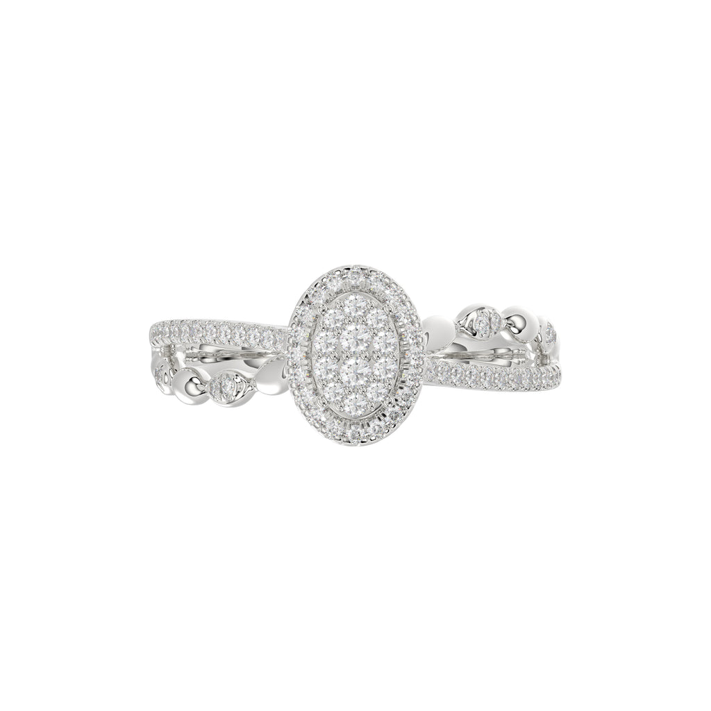 Adies 0.25Ct Round Diamond Sterling Silver White Promise Ring � Halo Oval Design With Split Shank, Elegant Women�S Jewelry
