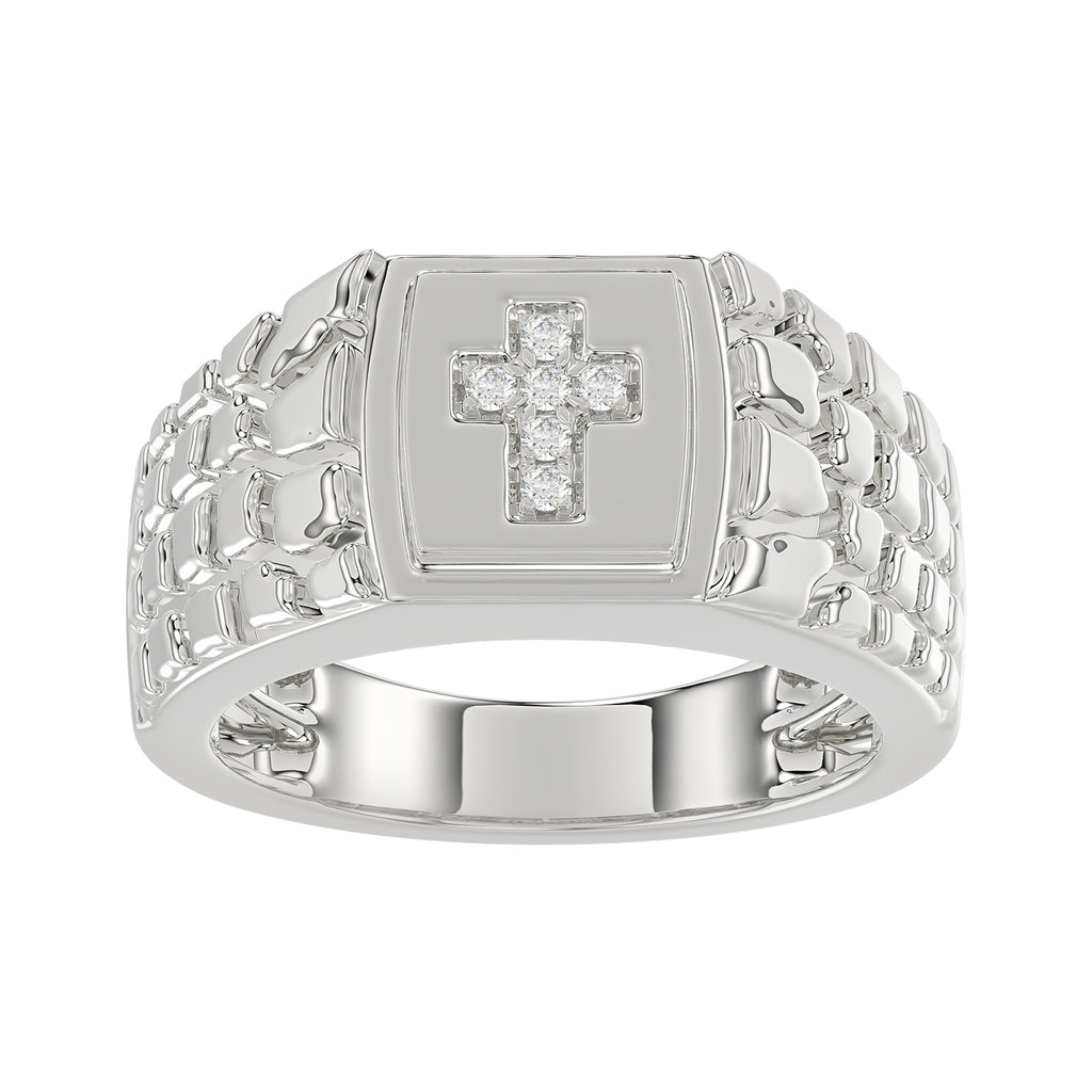 �Elegant Men�S Fashion Ring 0.10Ct Round Diamond Sterling Silver White Luxury Statement Jewelry For Men