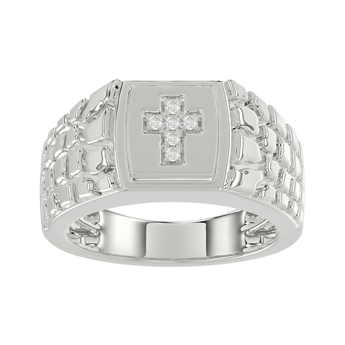 �Elegant Men�S Fashion Ring 0.10Ct Round Diamond Sterling Silver White Luxury Statement Jewelry For Men
