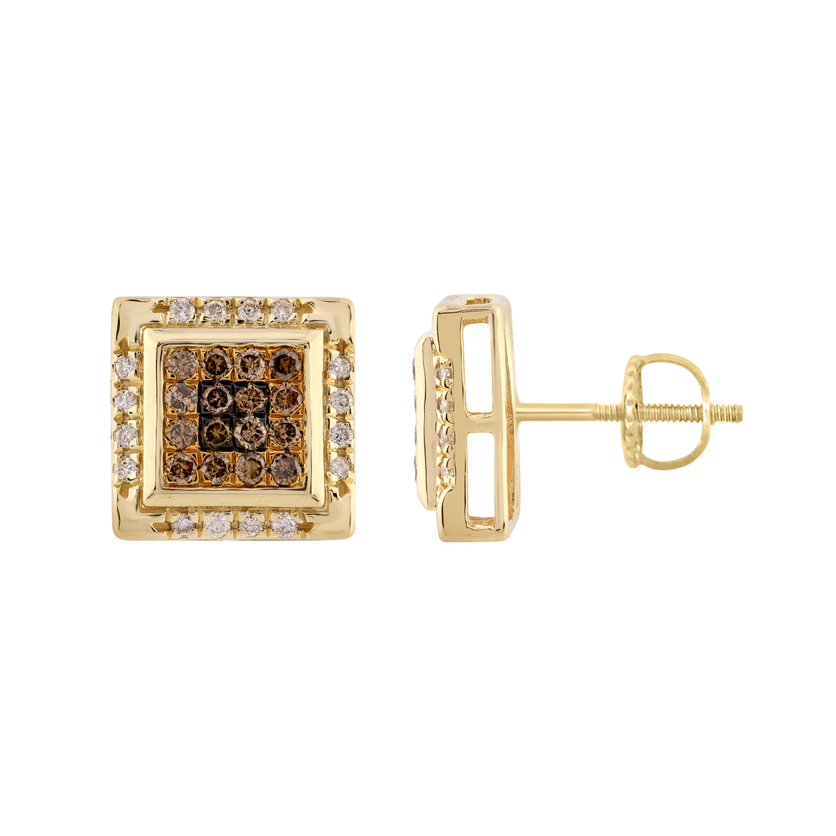 Dark Brown & Round Diamond Earrings 0.50CT 10K Yellow Gold Ladies Fashion Earrings