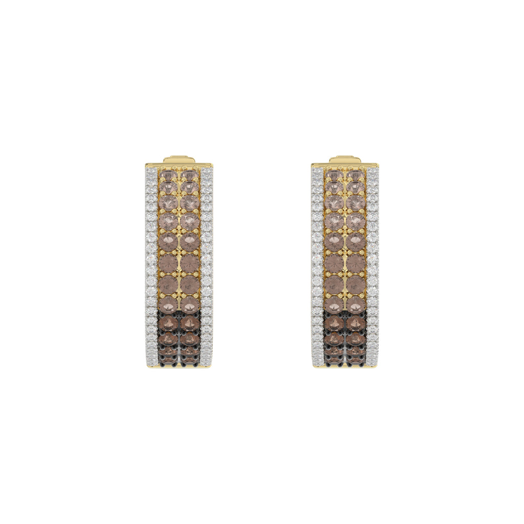 LADIES HOOPS EARRING 1.50CT ROUND/ROUND DARK BROWN DIAMOND 14K YELLOW GOLD
