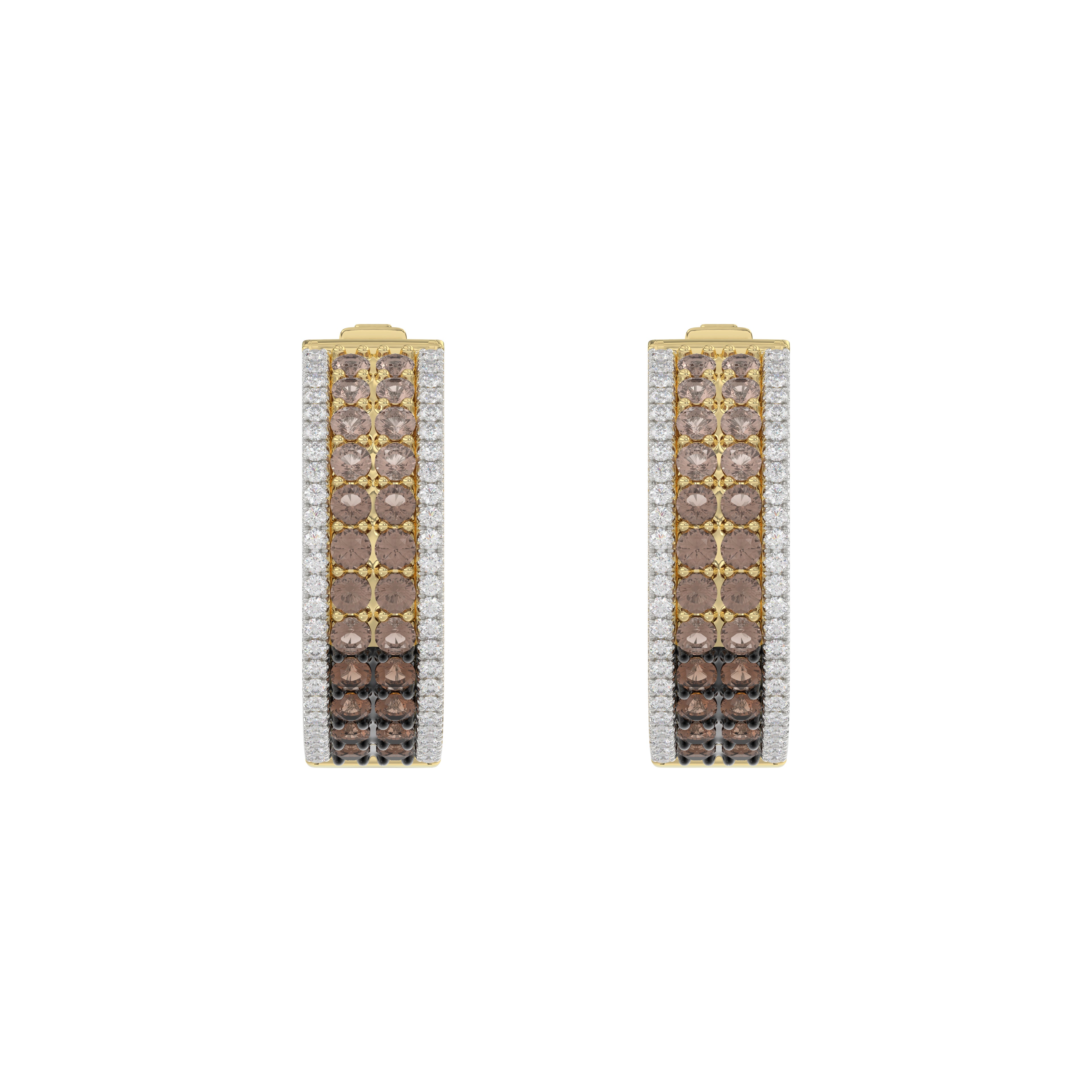 LADIES HOOPS EARRING 1.50CT ROUND/ROUND DARK BROWN DIAMOND 14K YELLOW GOLD