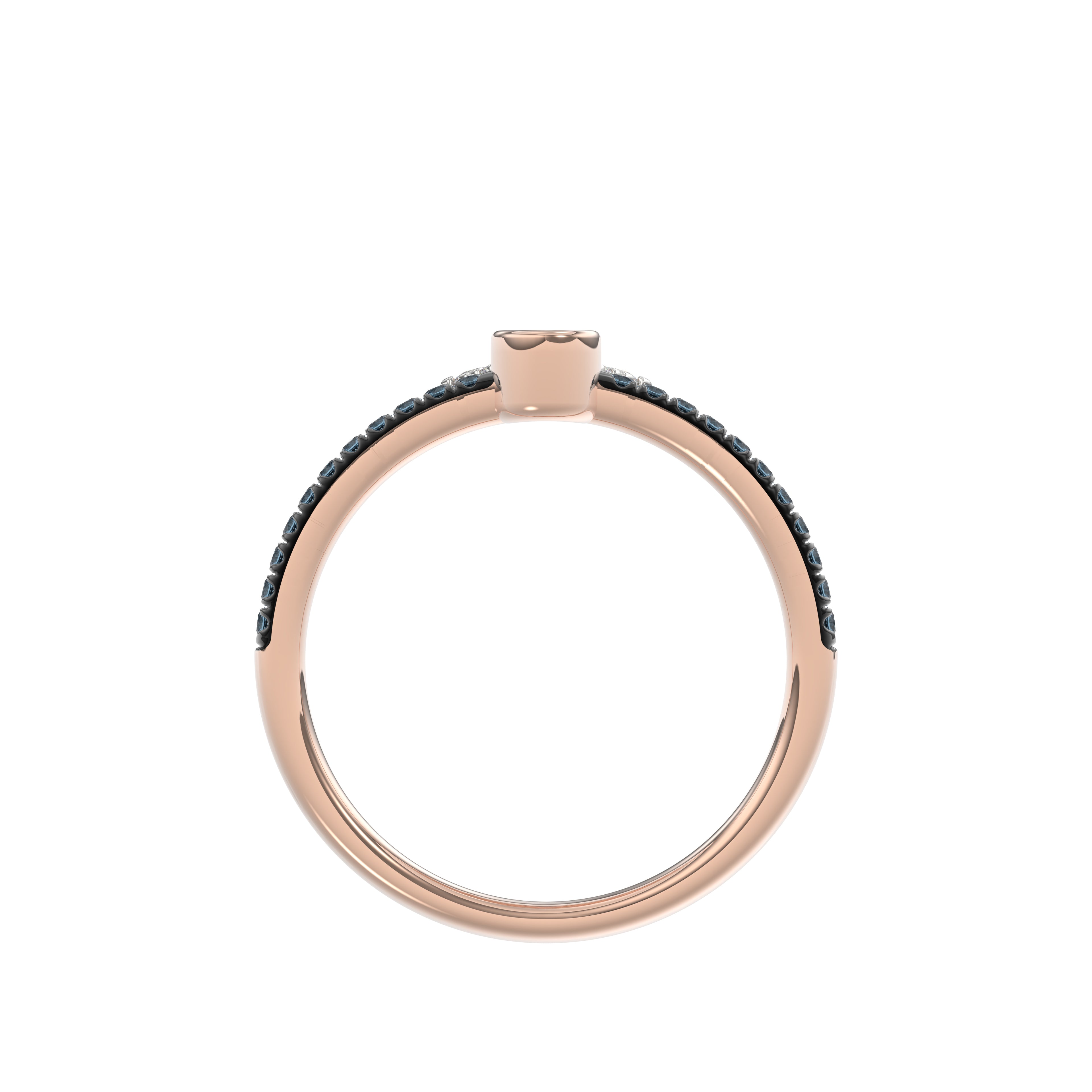 LADIES RING 0.50CT ROUND/ROUND BLUE/DARK BROWN DIAMOND 14K ROSE GOLD