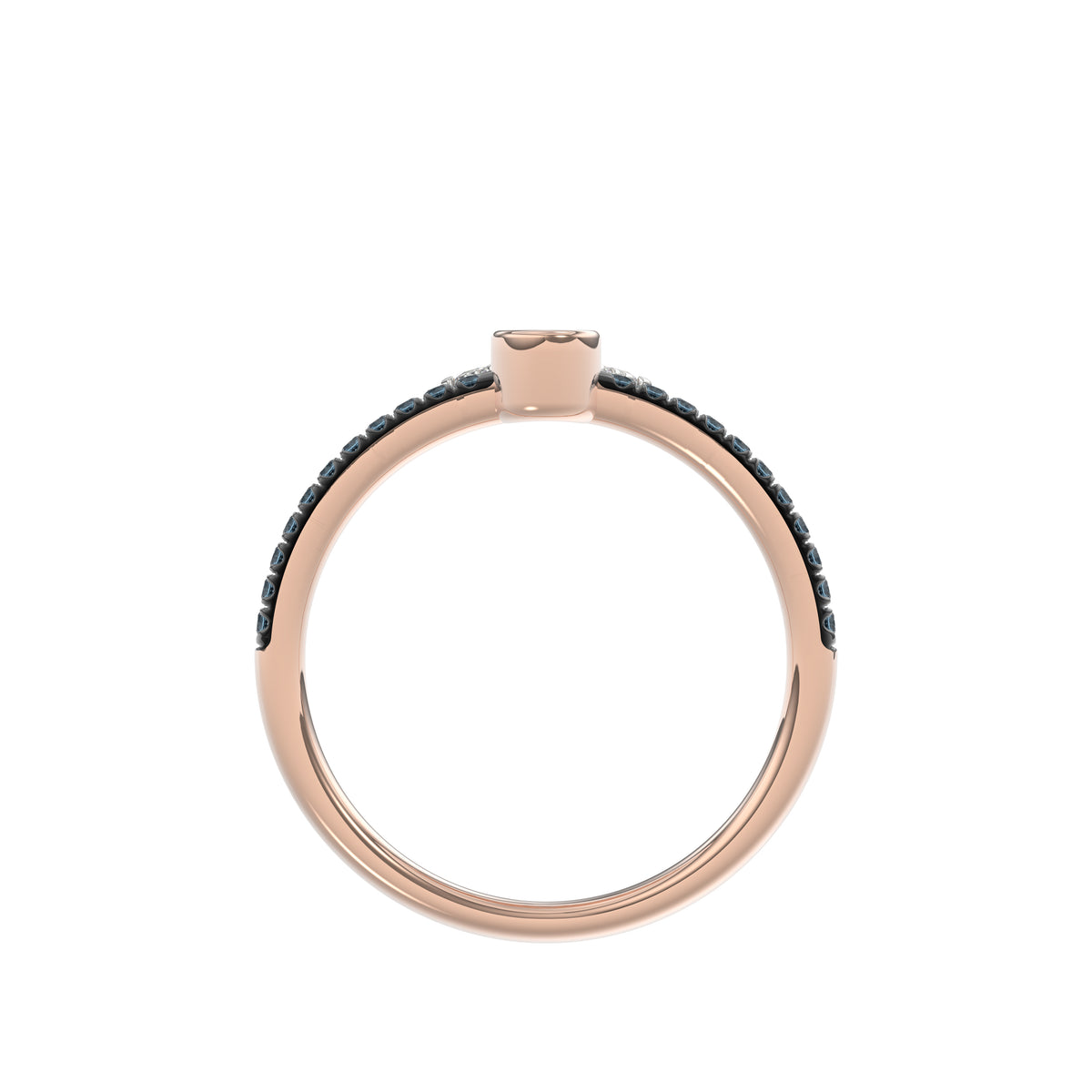 LADIES RING 0.50CT ROUND/ROUND BLUE/DARK BROWN DIAMOND 14K ROSE GOLD