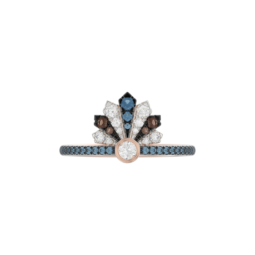 LADIES RING 0.50CT ROUND/ROUND BLUE/DARK BROWN DIAMOND 14K ROSE GOLD