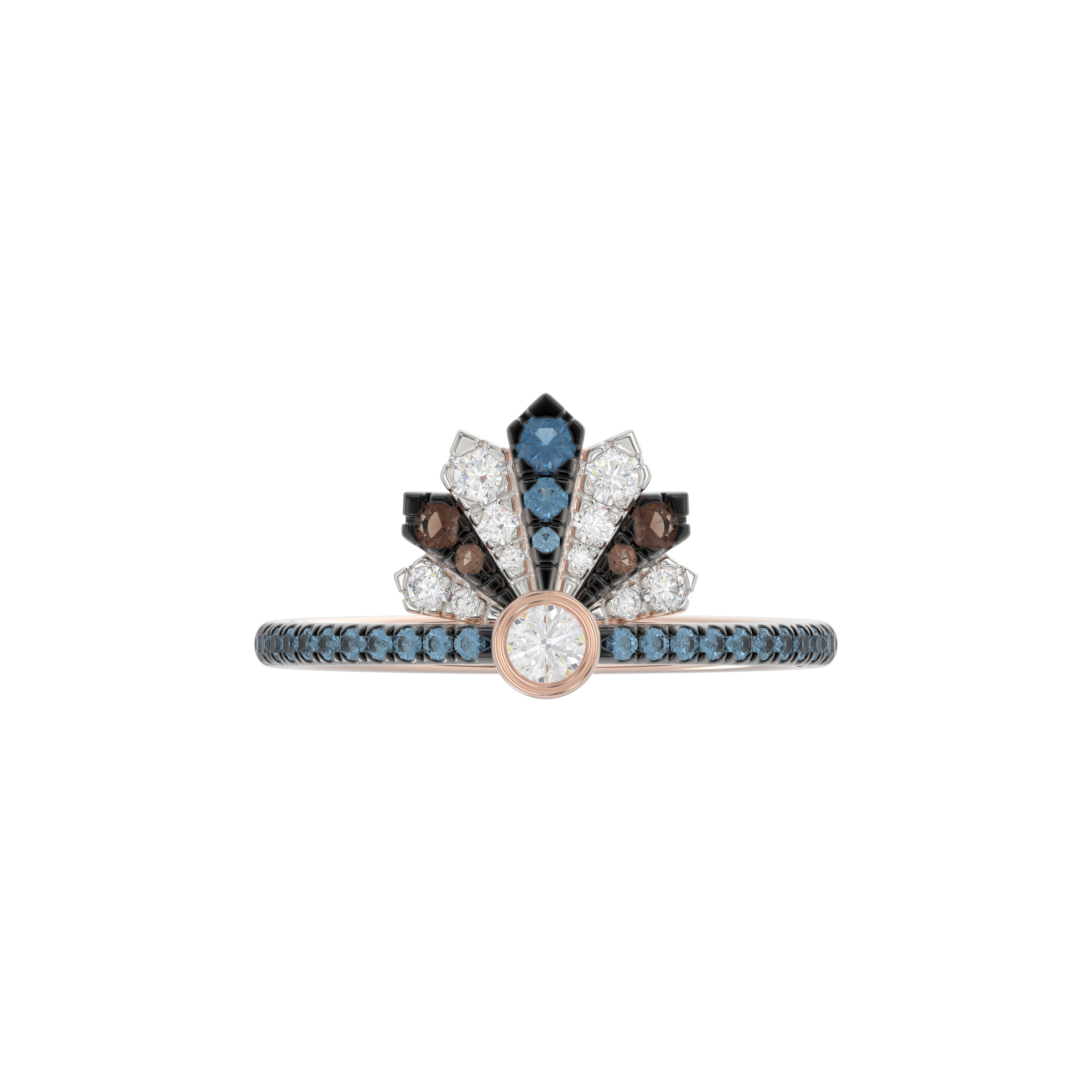 LADIES RING 0.50CT ROUND/ROUND BLUE/DARK BROWN DIAMOND 14K ROSE GOLD