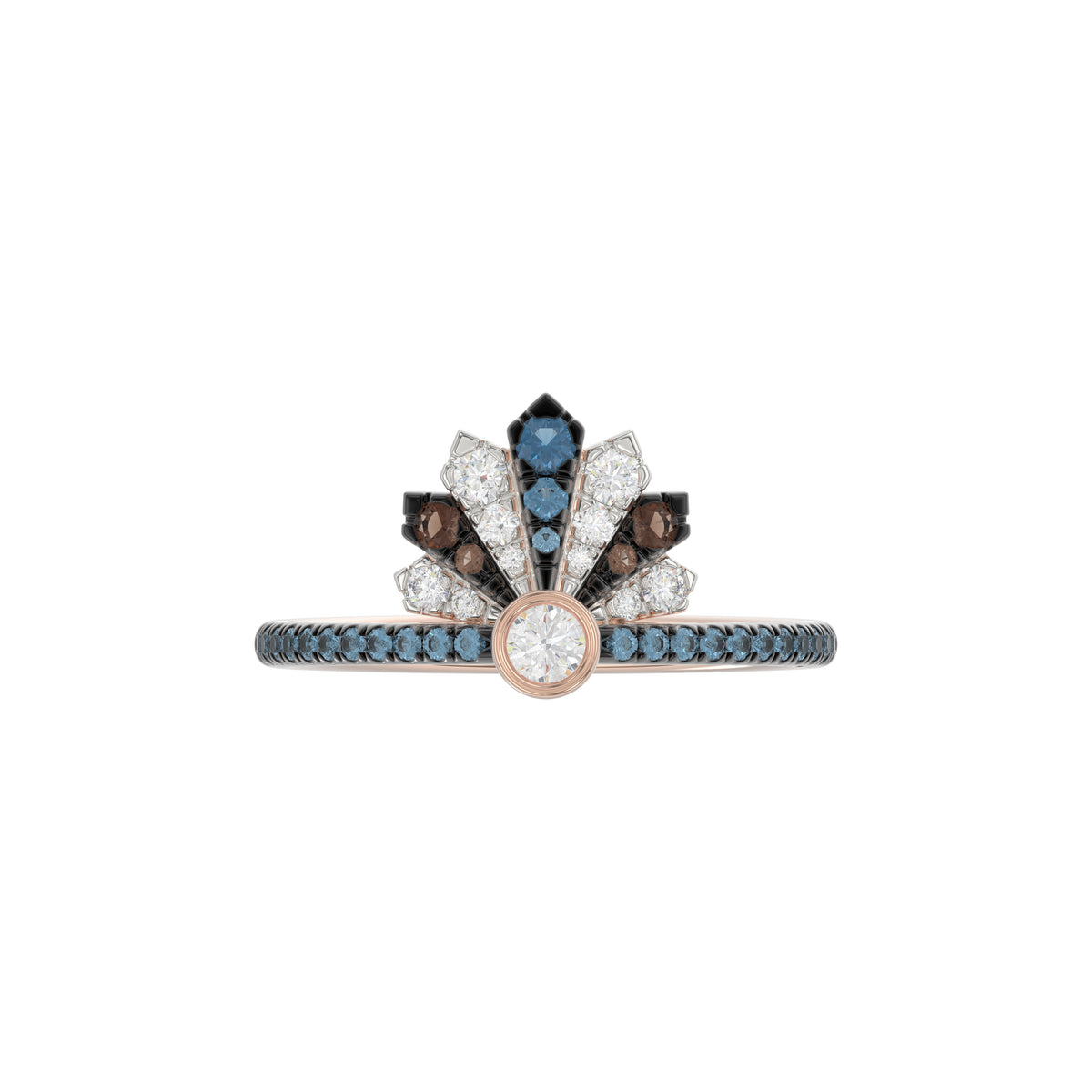 LADIES RING 0.50CT ROUND/ROUND BLUE/DARK BROWN DIAMOND 14K ROSE GOLD