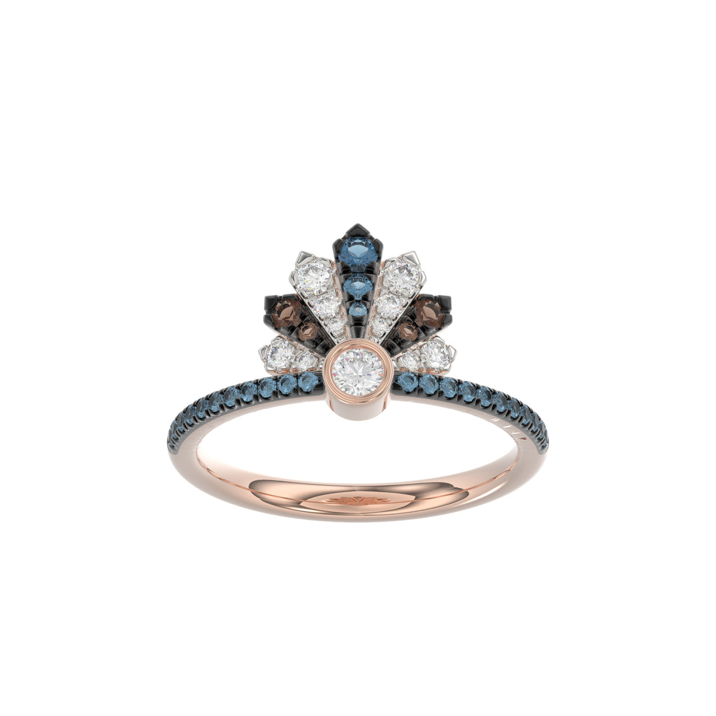 LADIES RING 0.50CT ROUND/ROUND BLUE/DARK BROWN DIAMOND 14K ROSE GOLD