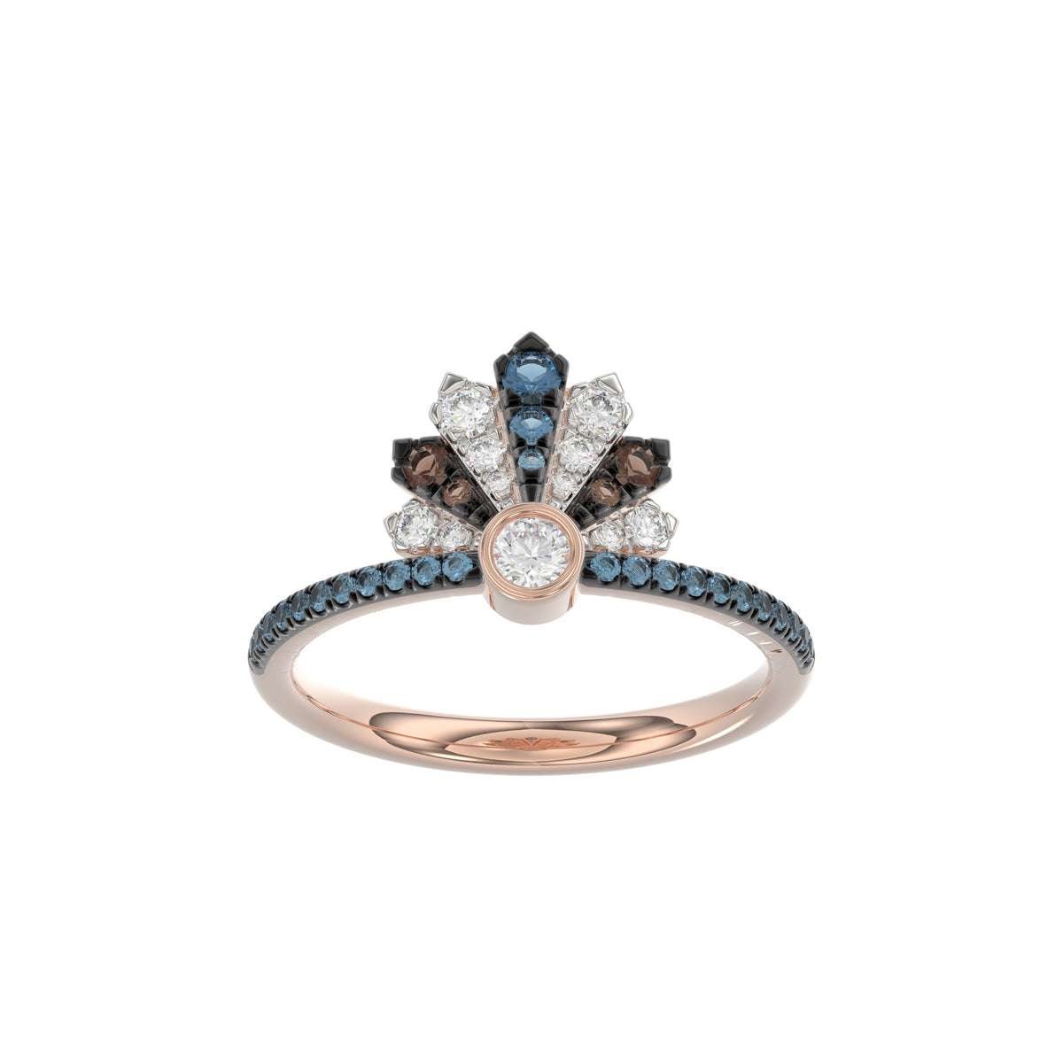 LADIES RING 0.50CT ROUND/ROUND BLUE/DARK BROWN DIAMOND 14K ROSE GOLD