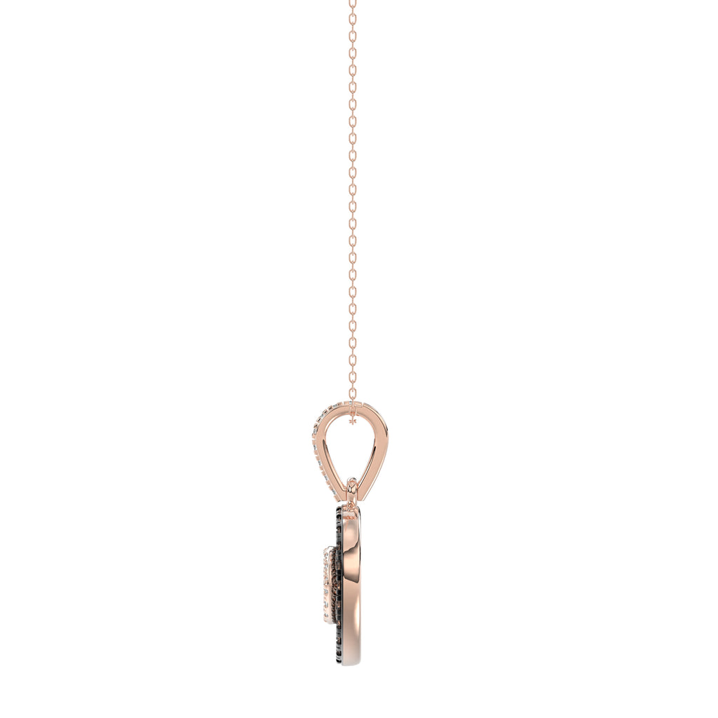 Elegant 14K Rose Gold Evil Eye Pendant For Women Featuring 0.50 Ct Round, Dark Brown, And Blue Diamonds. Includes Chain For A Complete Look.