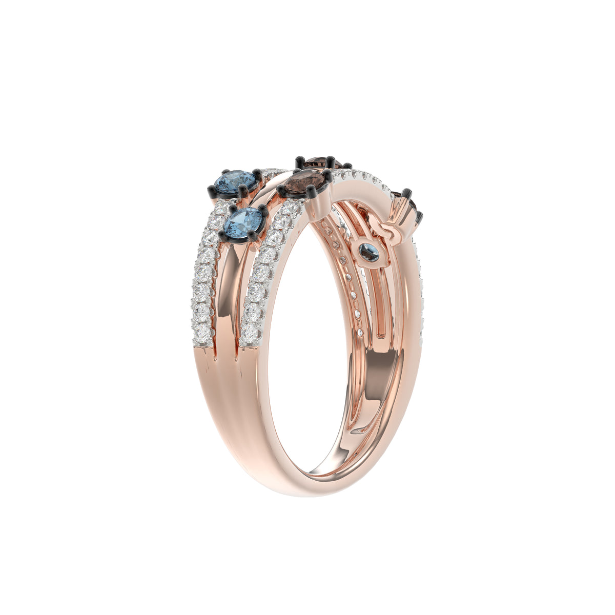 LADIES BAND 0.75CT ROUND/ROUND BLUE/DARK BROWN DIAMOND 14K ROSE GOLD