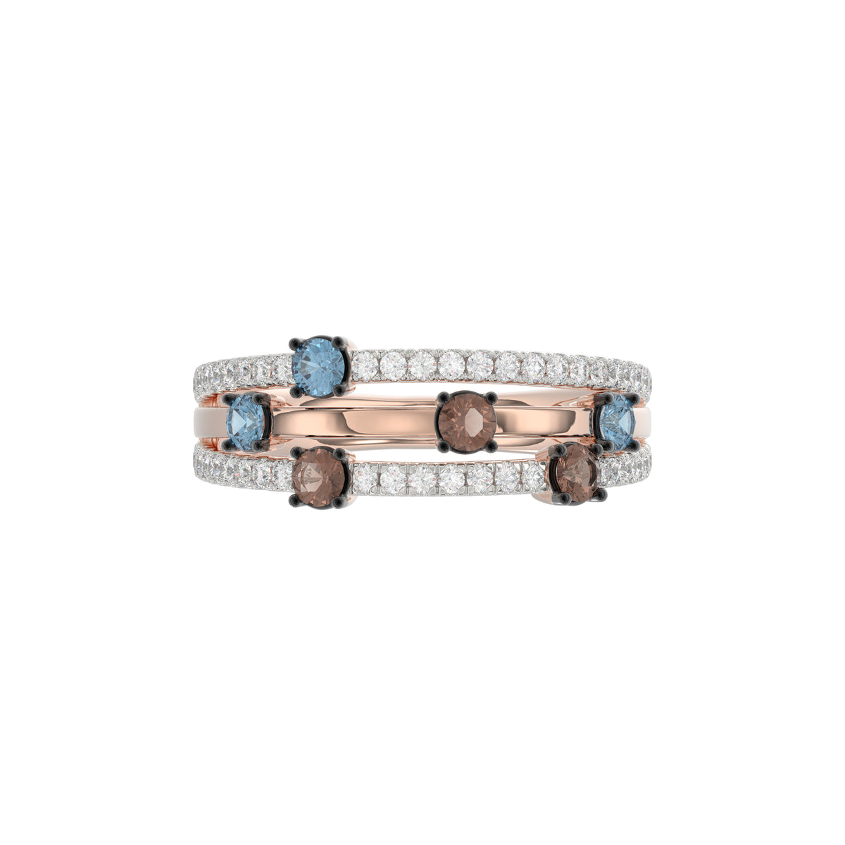 LADIES BAND 0.75CT ROUND/ROUND BLUE/DARK BROWN DIAMOND 14K ROSE GOLD