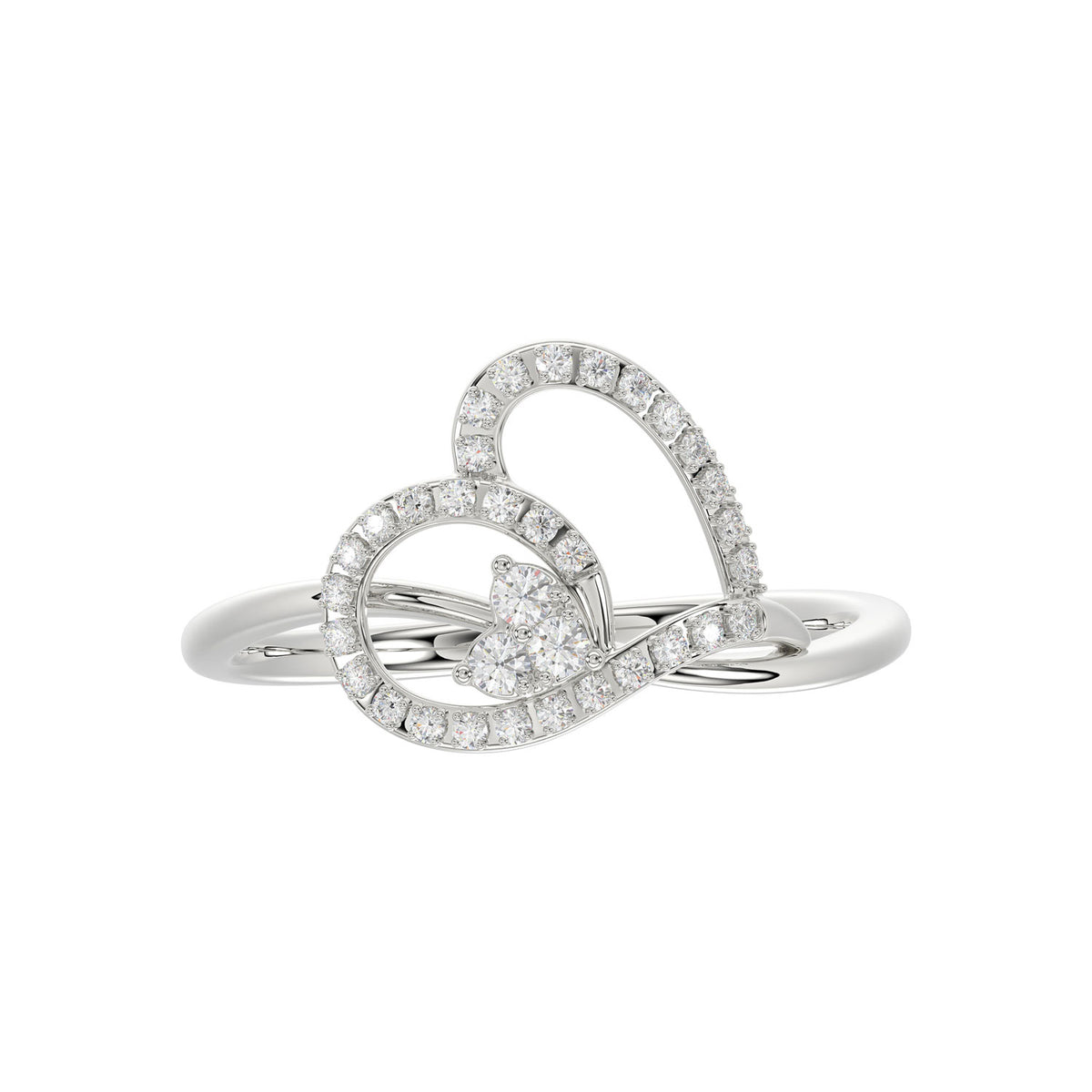 Elegant Ladies Heart Ring 0.15Ct Round Diamond Sterling Silver White Romantic Promise Jewelry For Women