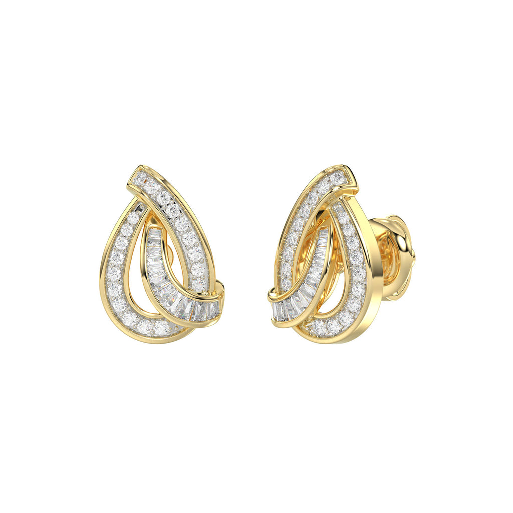 LADIES EARRING 0.20CT ROUND/BAGUETTE DIAMOND 10K YELLOW GOLD
