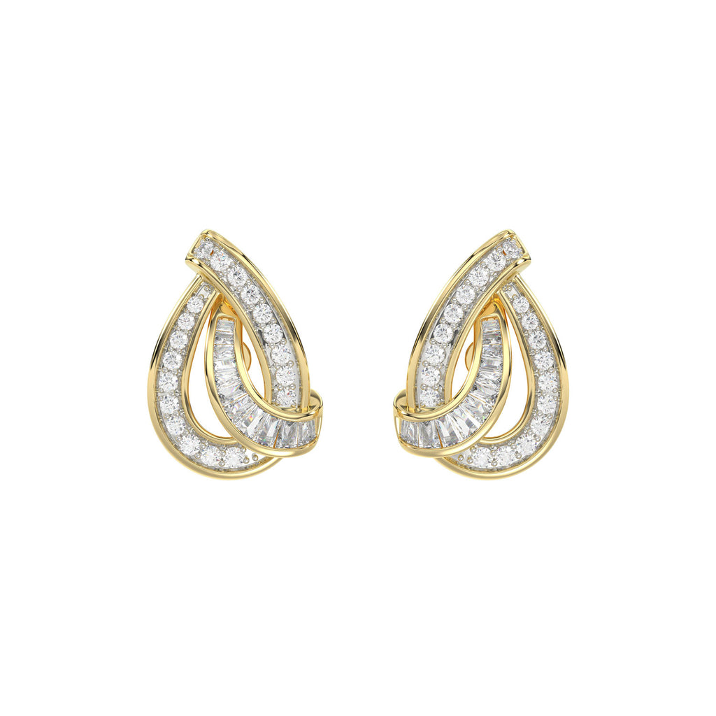 LADIES EARRING 0.20CT ROUND/BAGUETTE DIAMOND 10K YELLOW GOLD