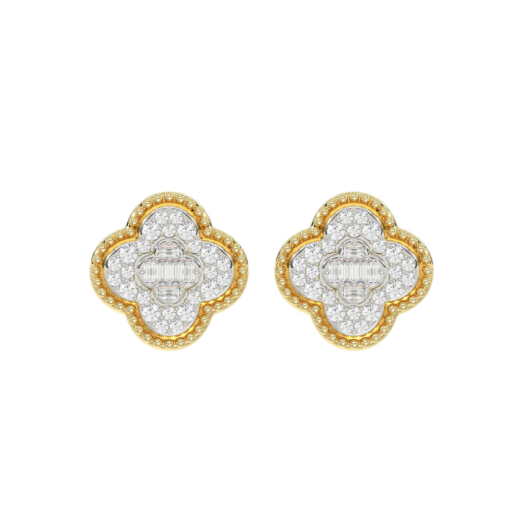 LADIES EARRING 0.25CT ROUND/BAGUETTE DIAMOND 10K YELLOW GOLD