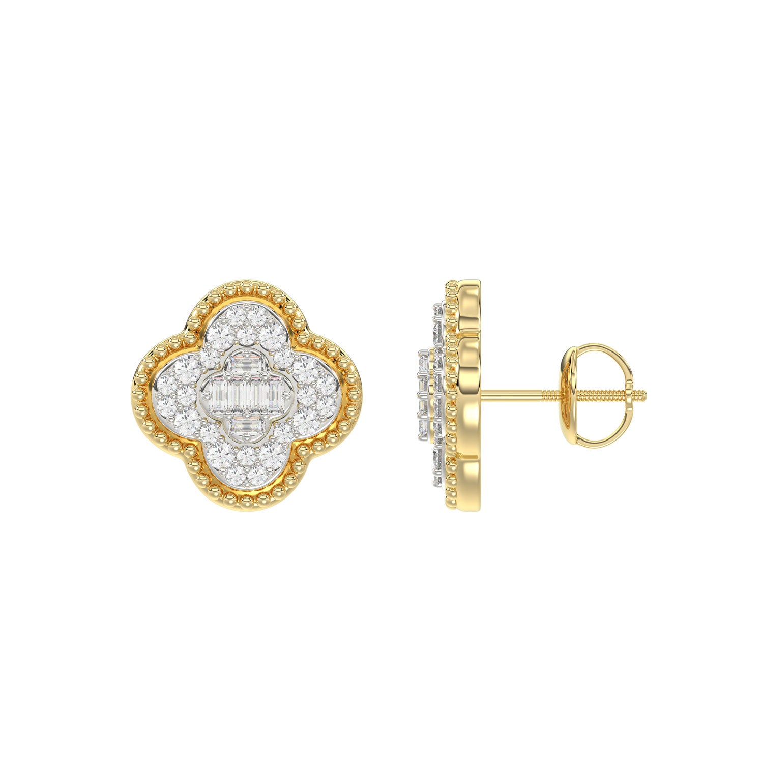 LADIES EARRING 0.25CT ROUND/BAGUETTE DIAMOND 10K YELLOW GOLD