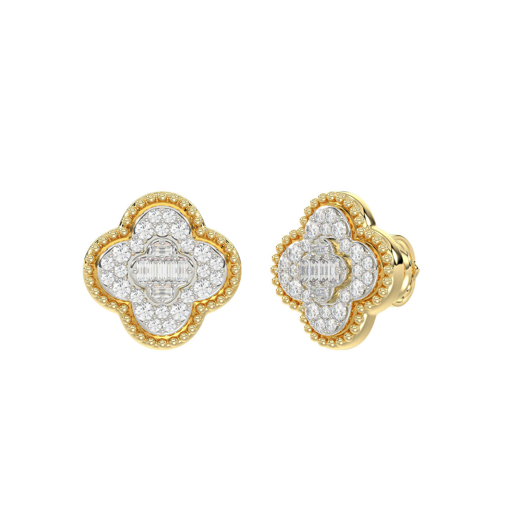 LADIES EARRING 0.25CT ROUND/BAGUETTE DIAMOND 10K YELLOW GOLD