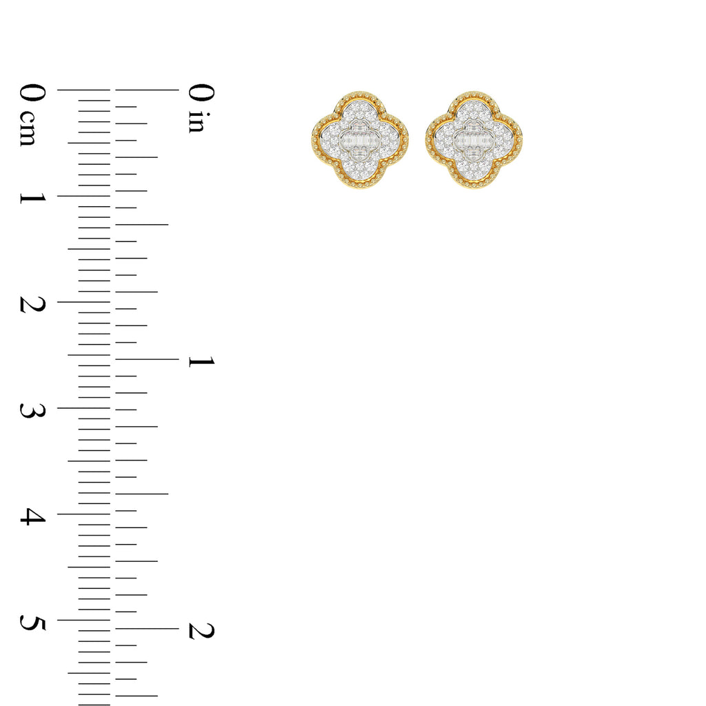 LADIES EARRING 0.25CT ROUND/BAGUETTE DIAMOND 10K YELLOW GOLD